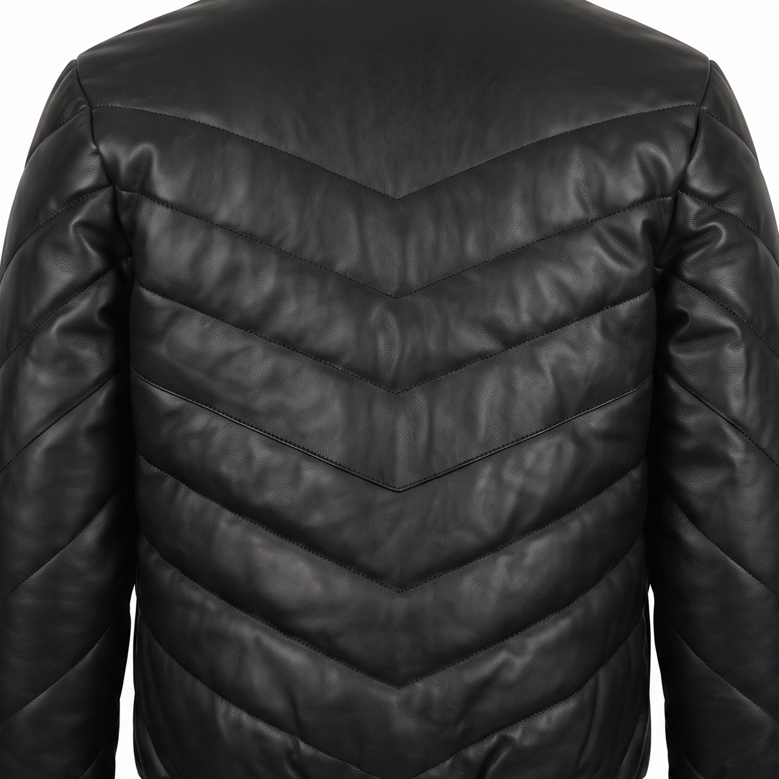 Men's Black Chevron Quilted Sheepskin Leather Puffer Jacket image 7