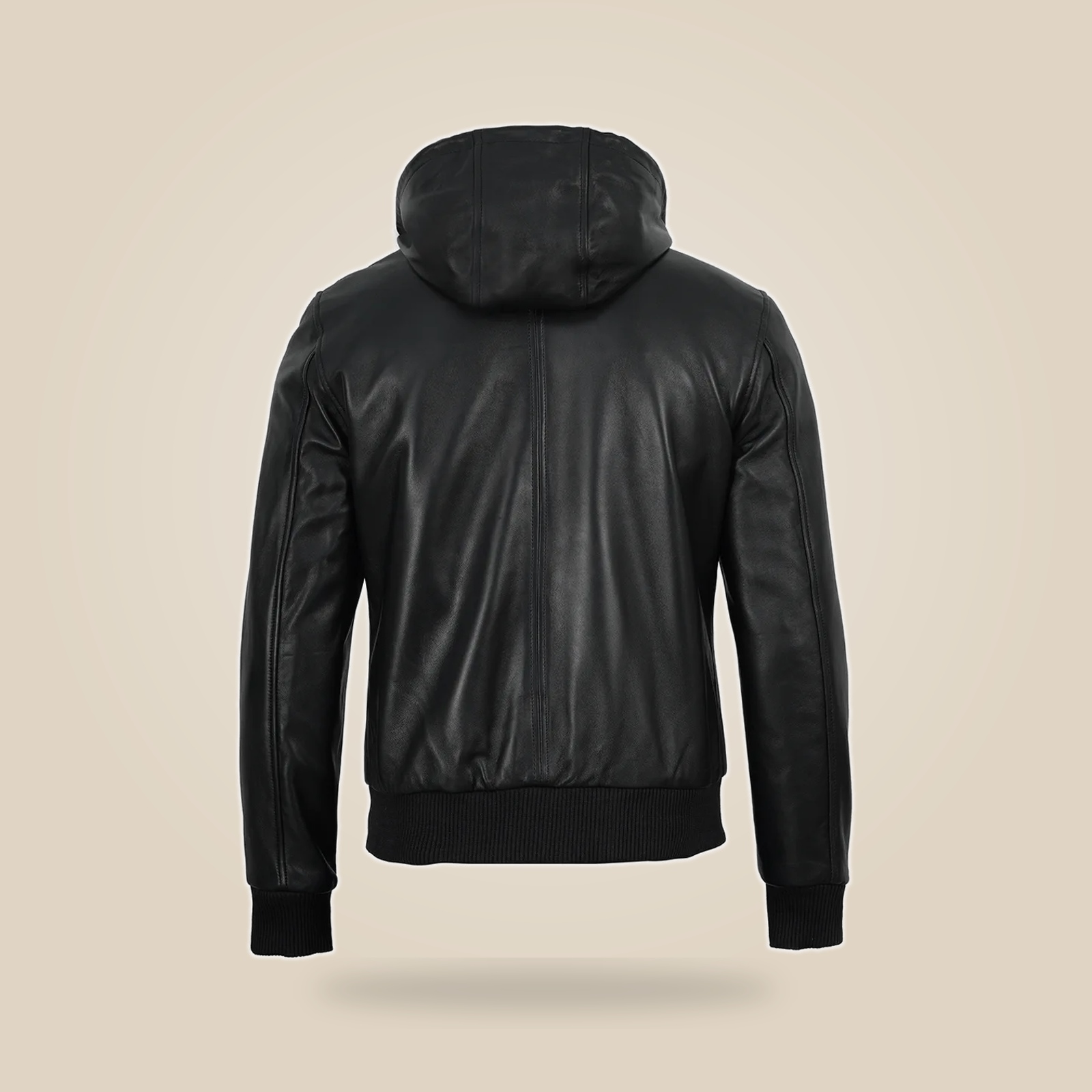 Men's Black Leather Varsity Jacket With Hood image 4