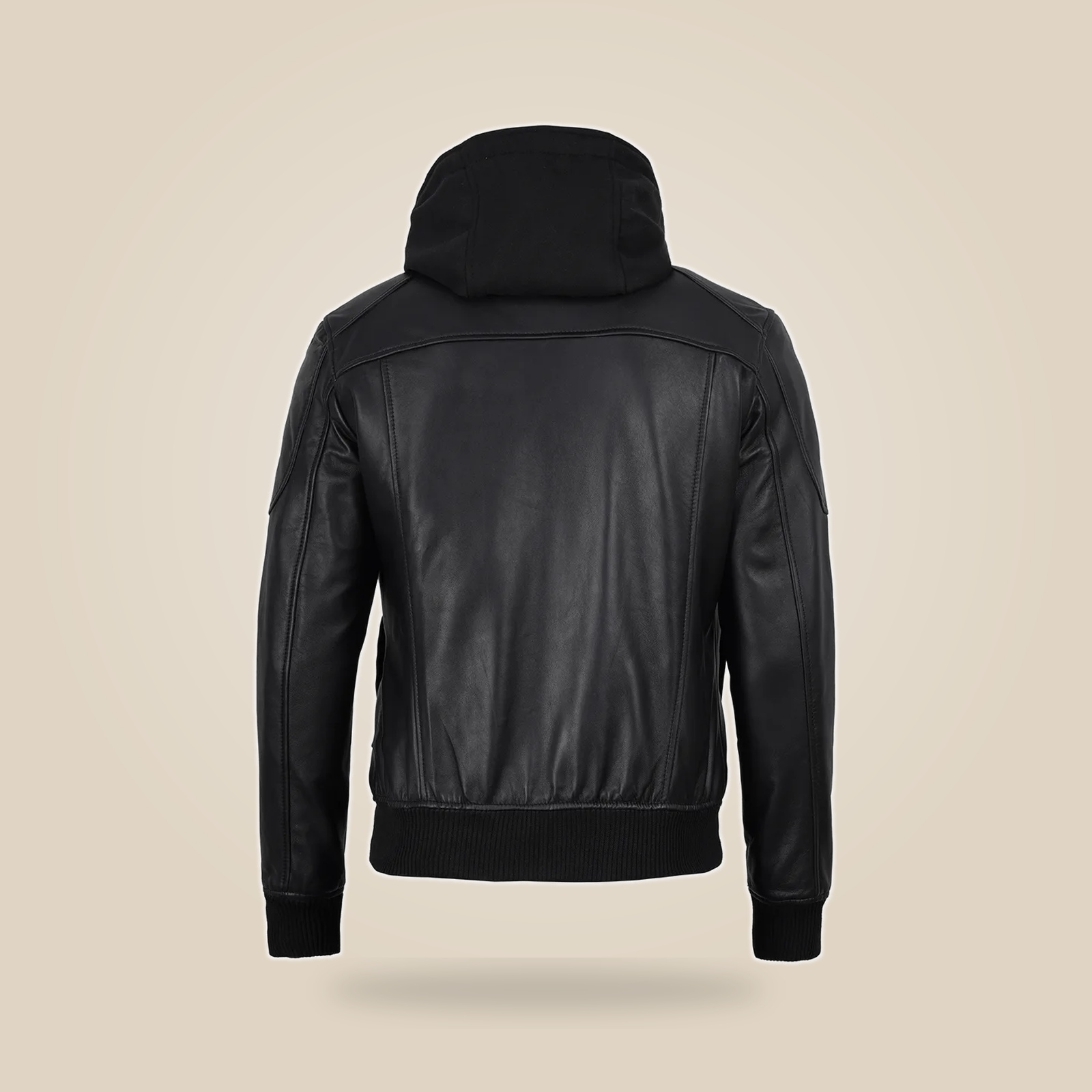 Men's Black Real Leather Bomber Jacket With Detachable Hood image 4