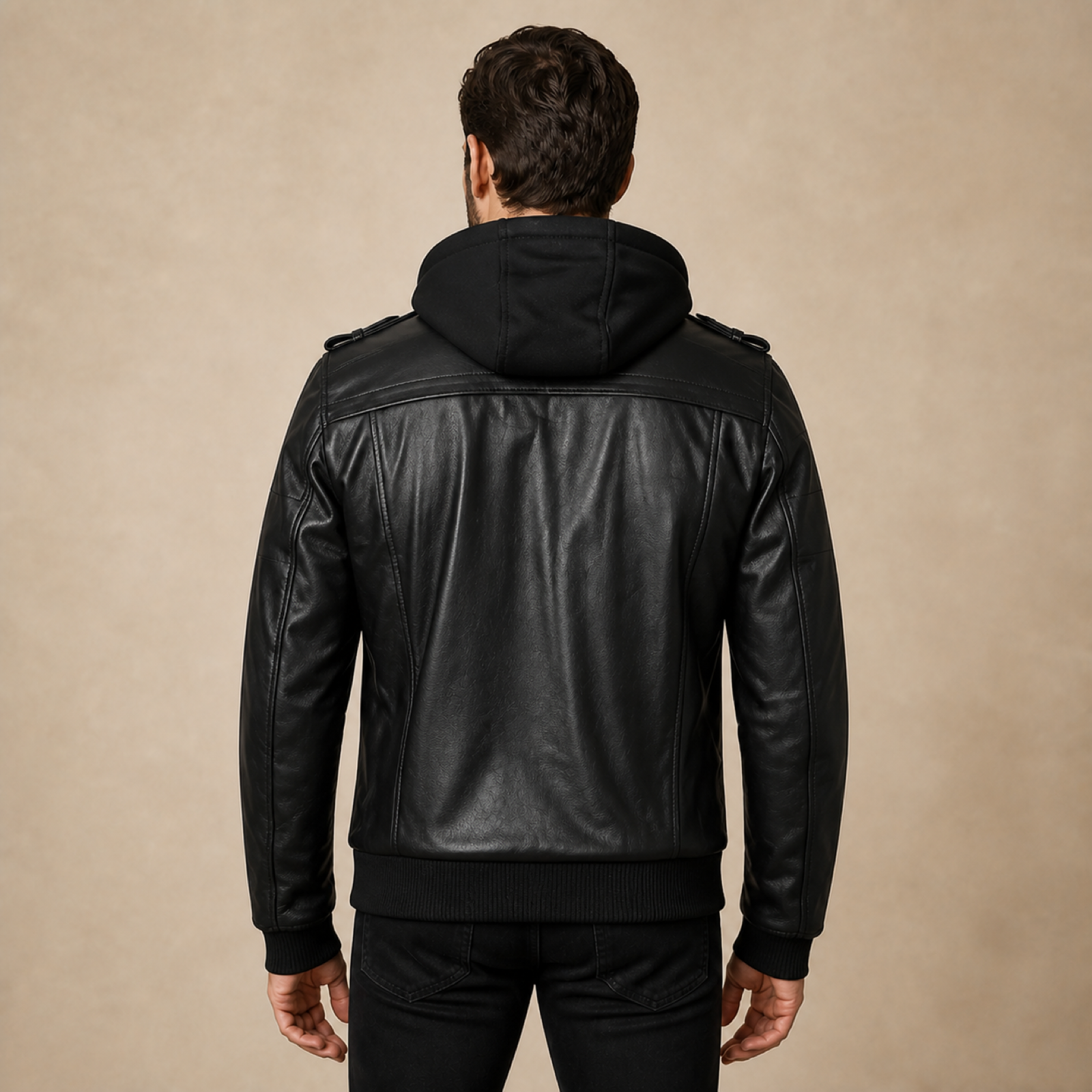 Men's Black Removable-Hood Lambskin Leather Jacket image 2