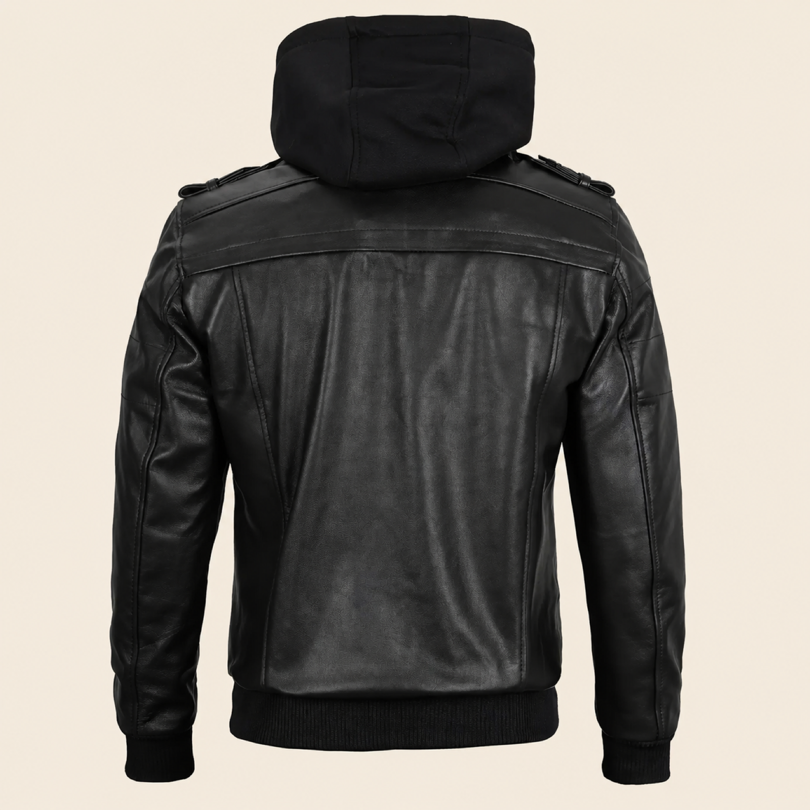 Men's Black Removable-Hood Lambskin Leather Jacket image 4