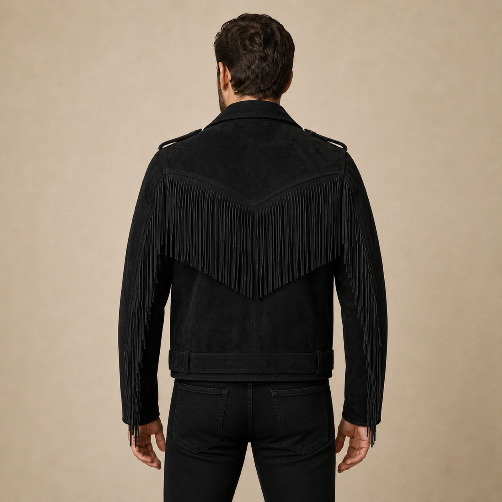 Men's Suede Fringe Biker Jacket image 2