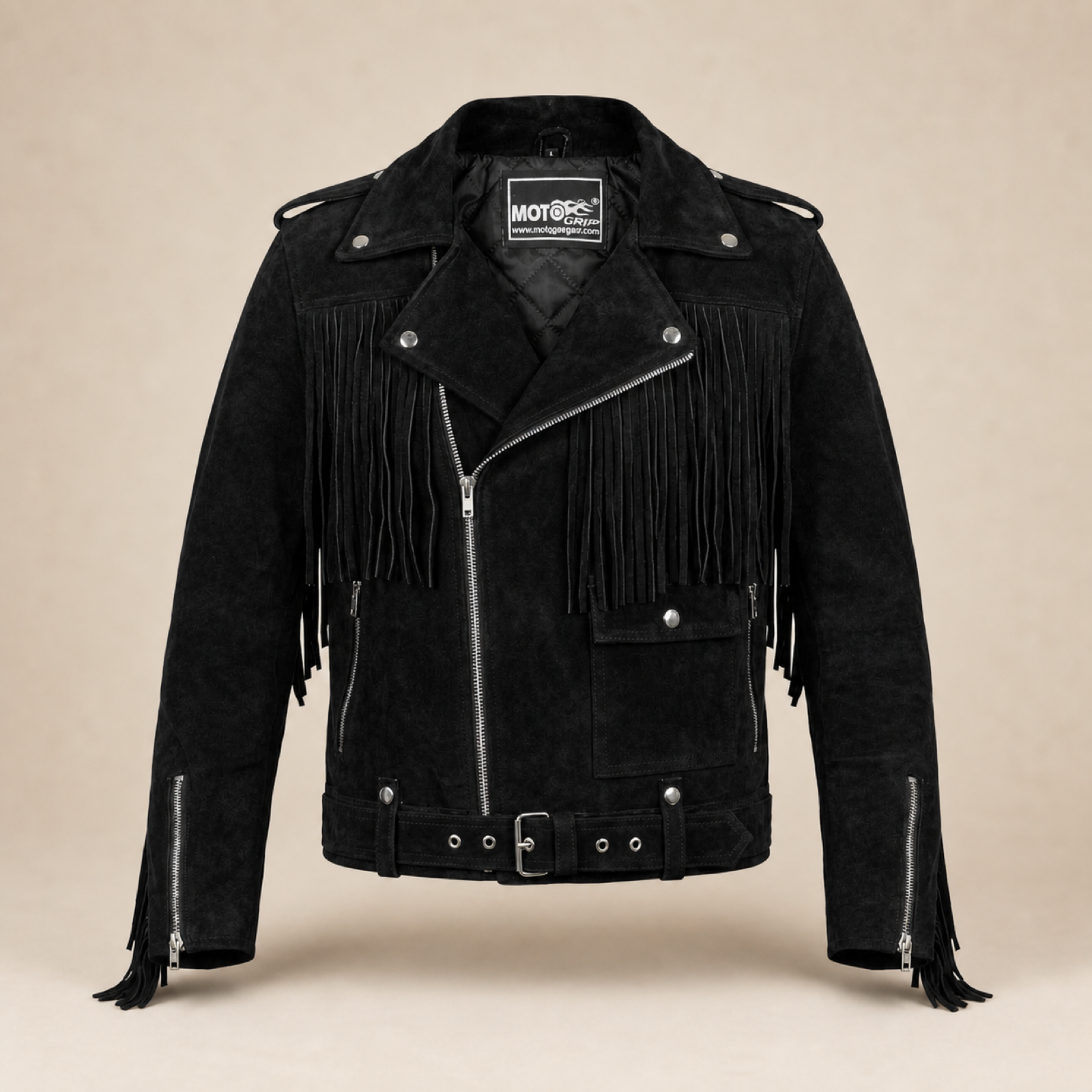 Men's Suede Fringe Biker Jacket image 3
