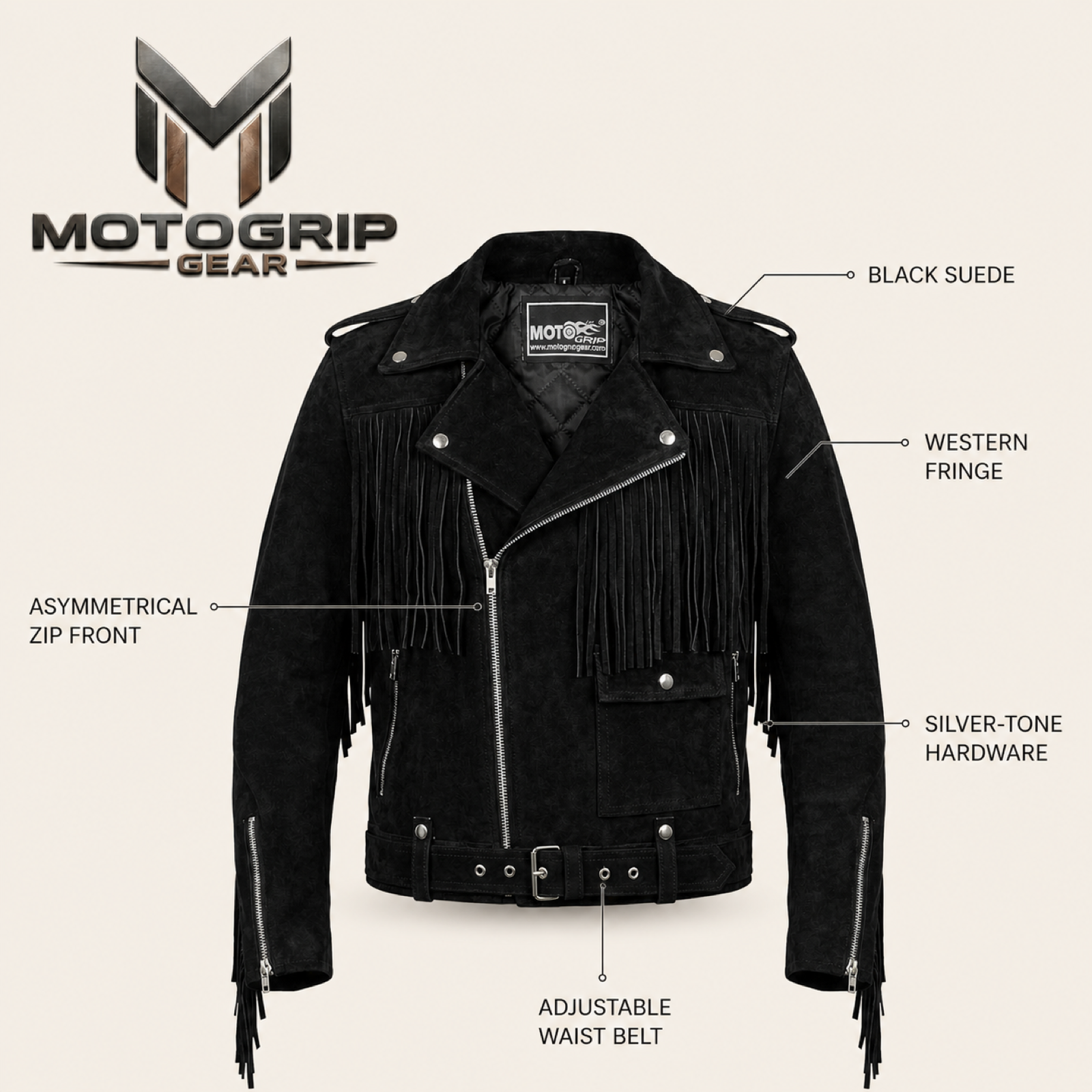 Men's Suede Fringe Biker Jacket image 6