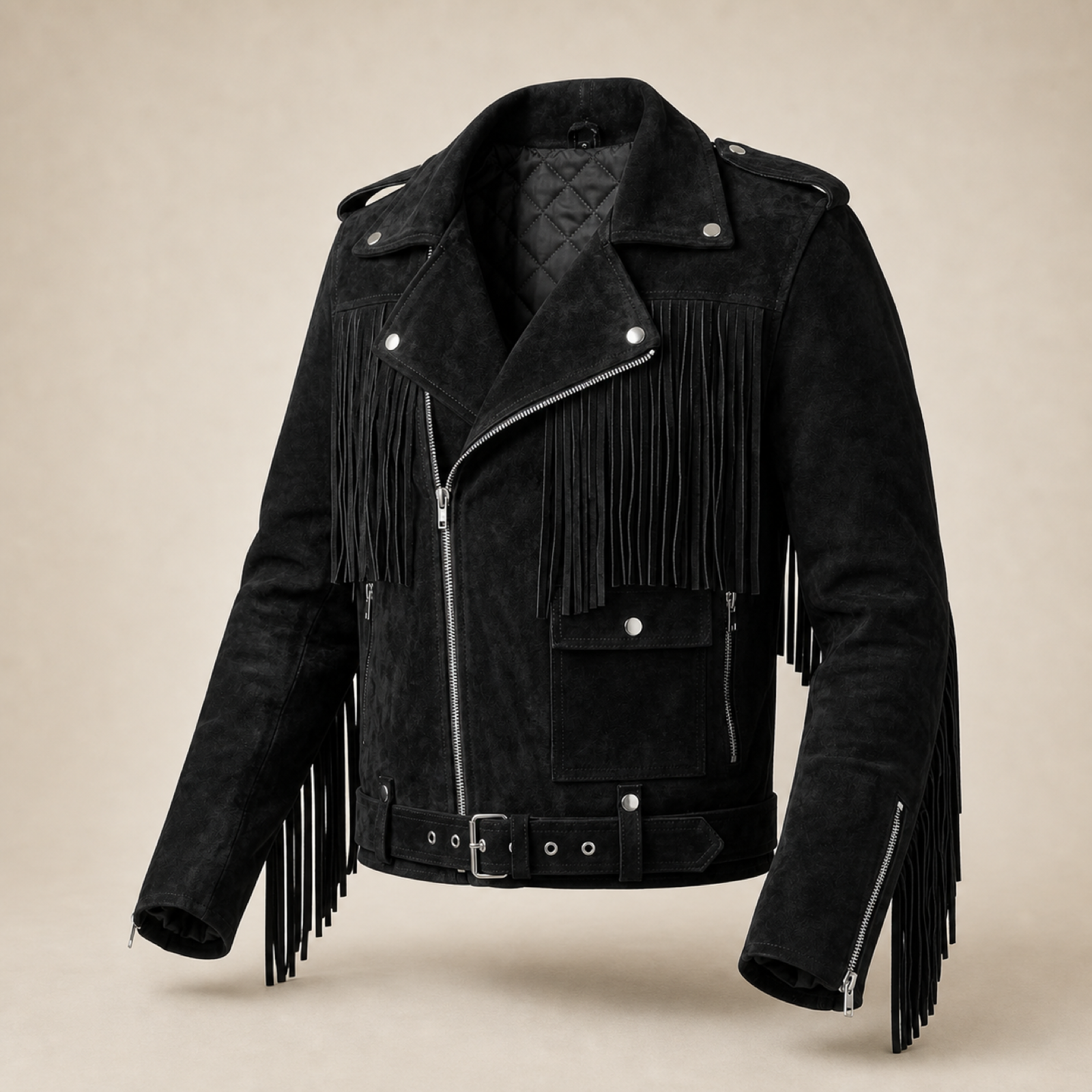 Men's Suede Fringe Biker Jacket image 7