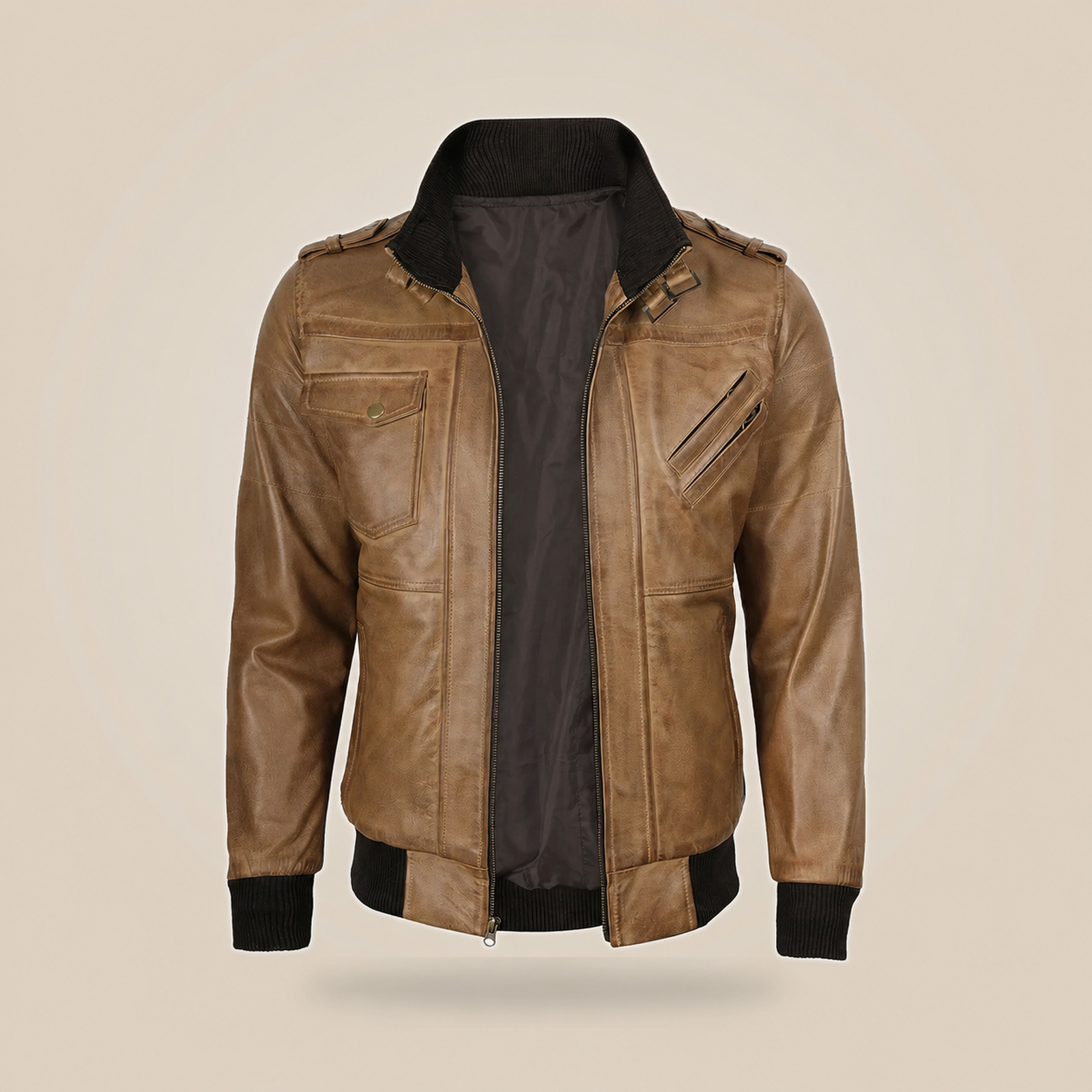 Men's Camel Brown Leather Jacket With Removable Hood image 5