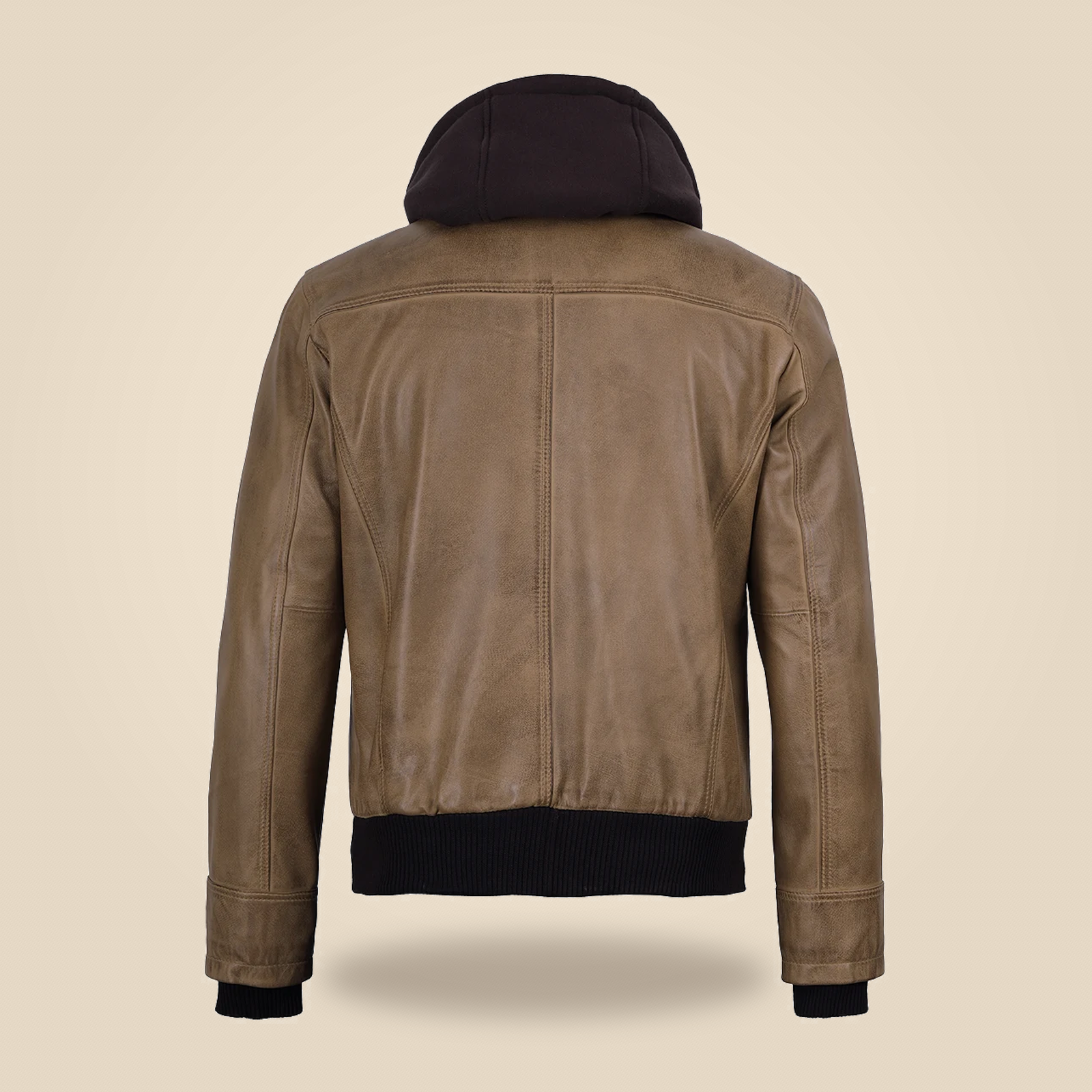 Men's Camel Wax Removable-Hood Lambskin Leather Bomber Jacket image 4
