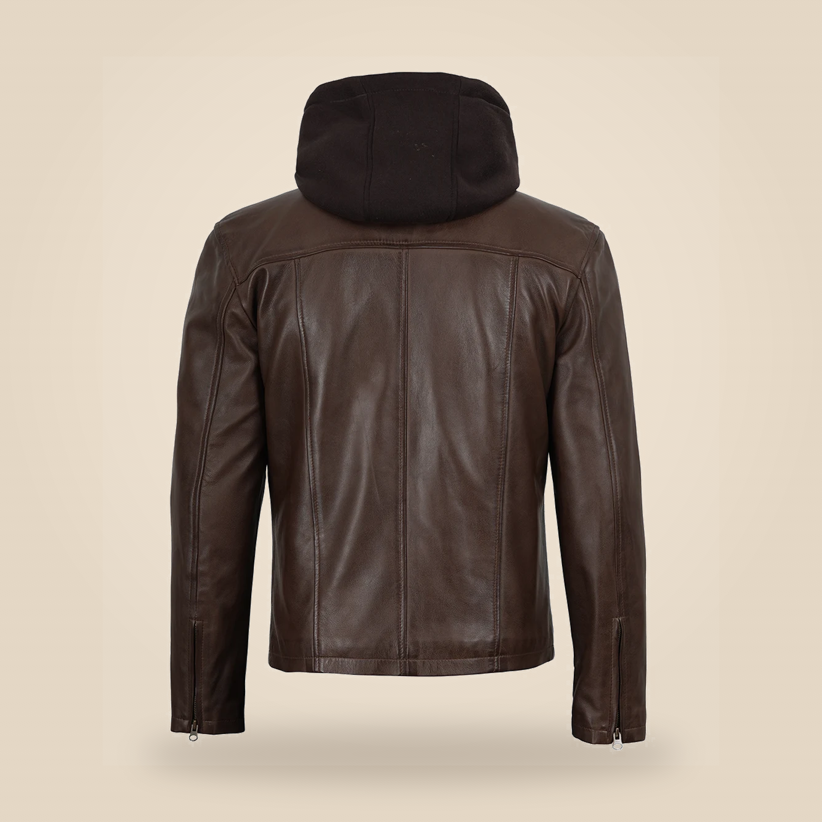 Men's Dark Brown Hand-Waxed Lambskin Hooded Leather Jacket image 4