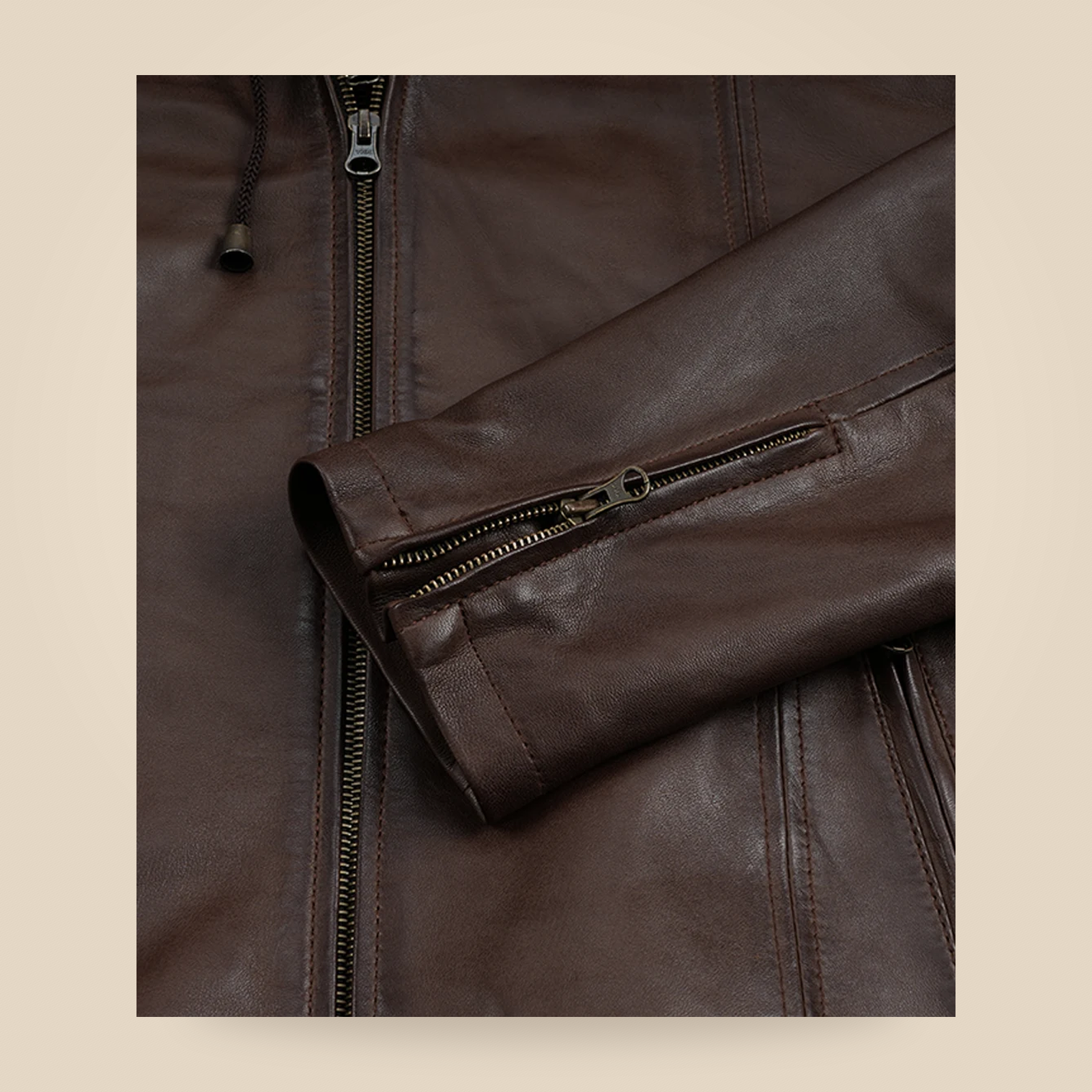 Men's Dark Brown Hand-Waxed Lambskin Hooded Leather Jacket image 5