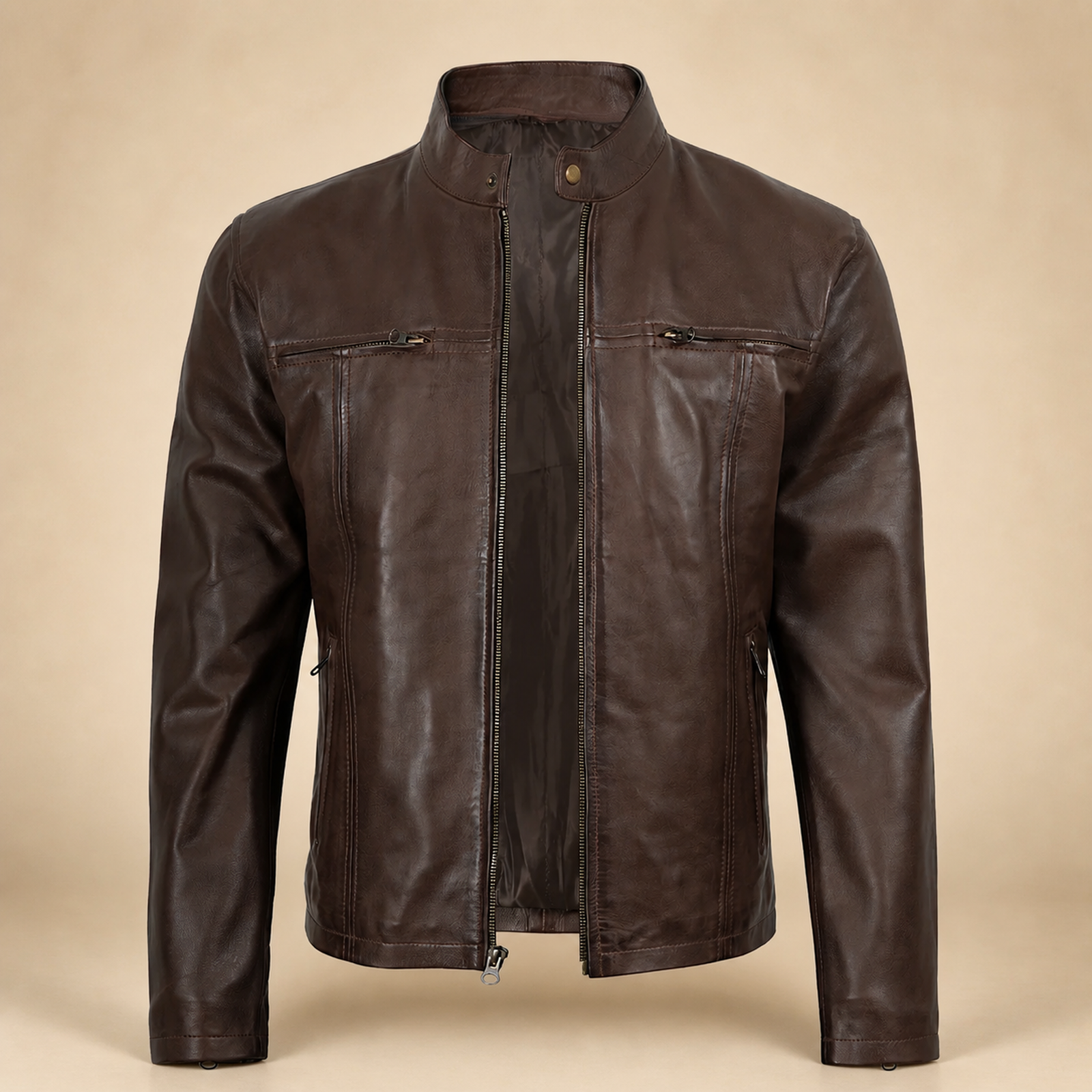 Men's Dark Brown Hand-Waxed Lambskin Hooded Leather Jacket image 8