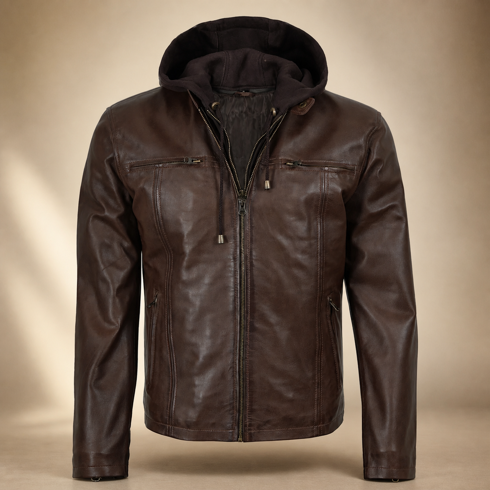 Men's Dark Brown Hand-Waxed Lambskin Hooded Leather Jacket image 9