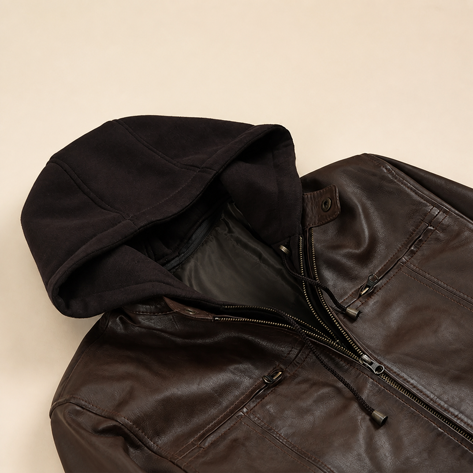 Men's Dark Brown Hand-Waxed Lambskin Hooded Leather Jacket image 10