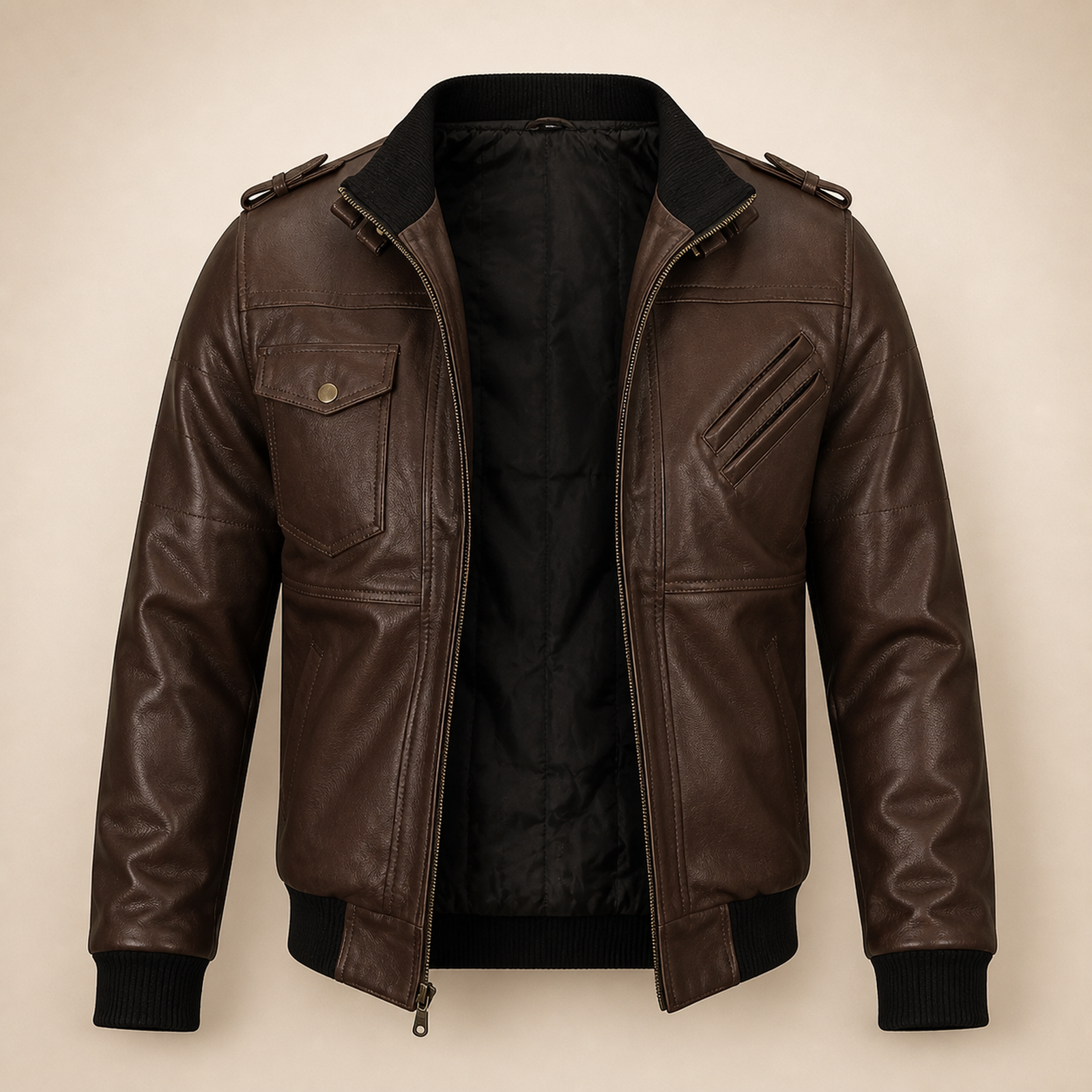 Men's Dark Brown Lambskin Bomber Jacket With Removable Burgundy Hood image 8