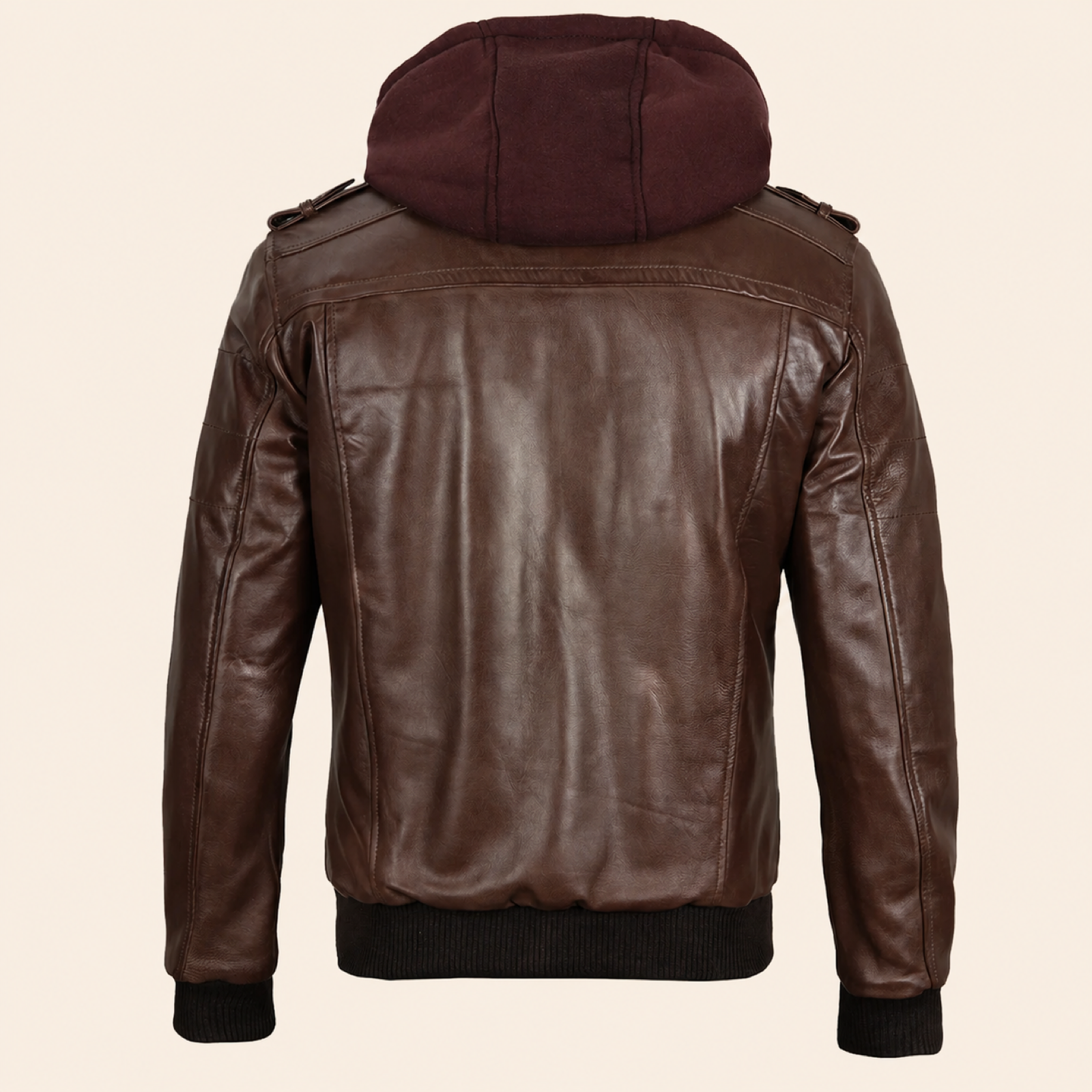 Men's Dark Brown Removable-Hood Lambskin Leather Bomber Jacket image 4