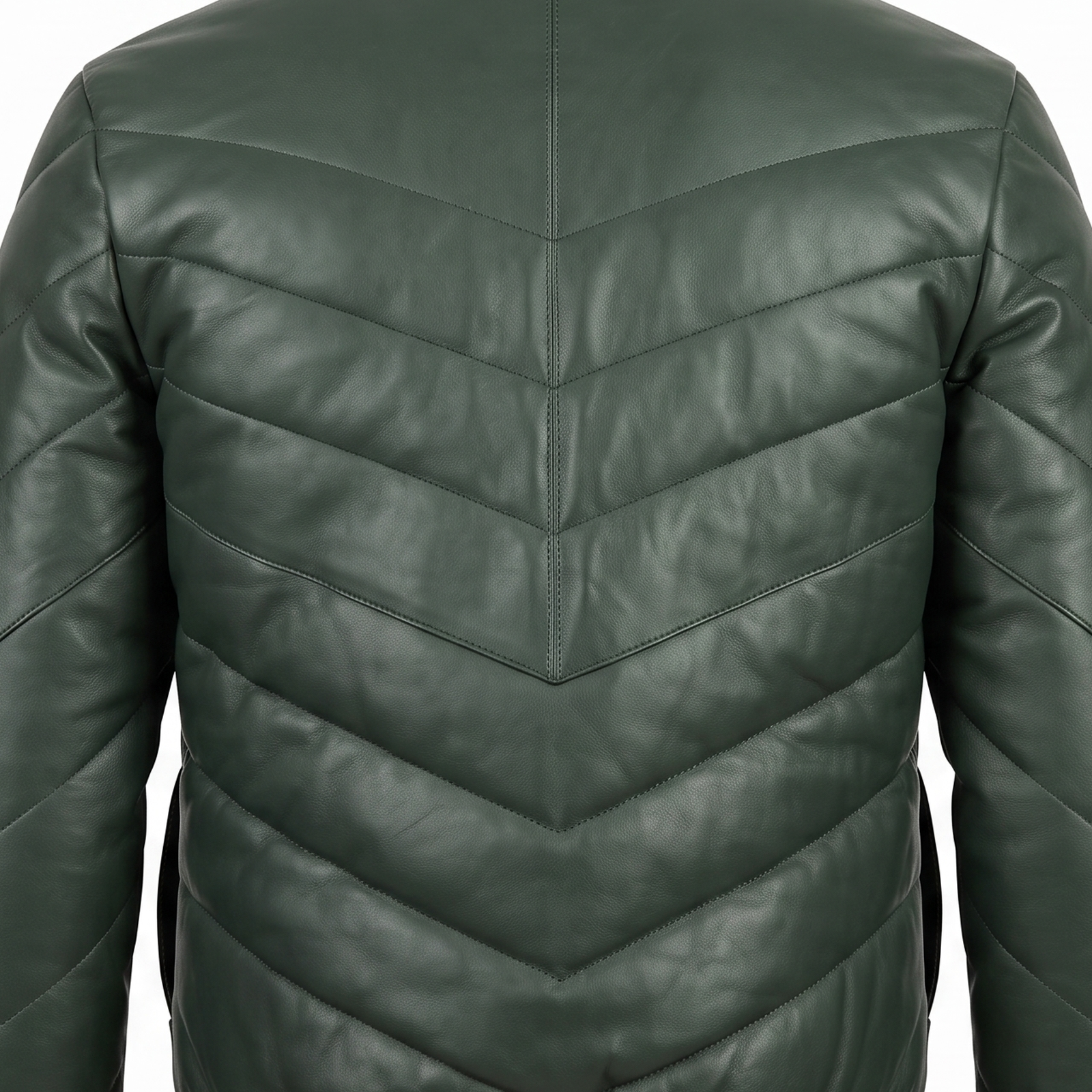 Men's Deep Green Chevron Quilted Sheepskin Leather Puffer Jacket image 7