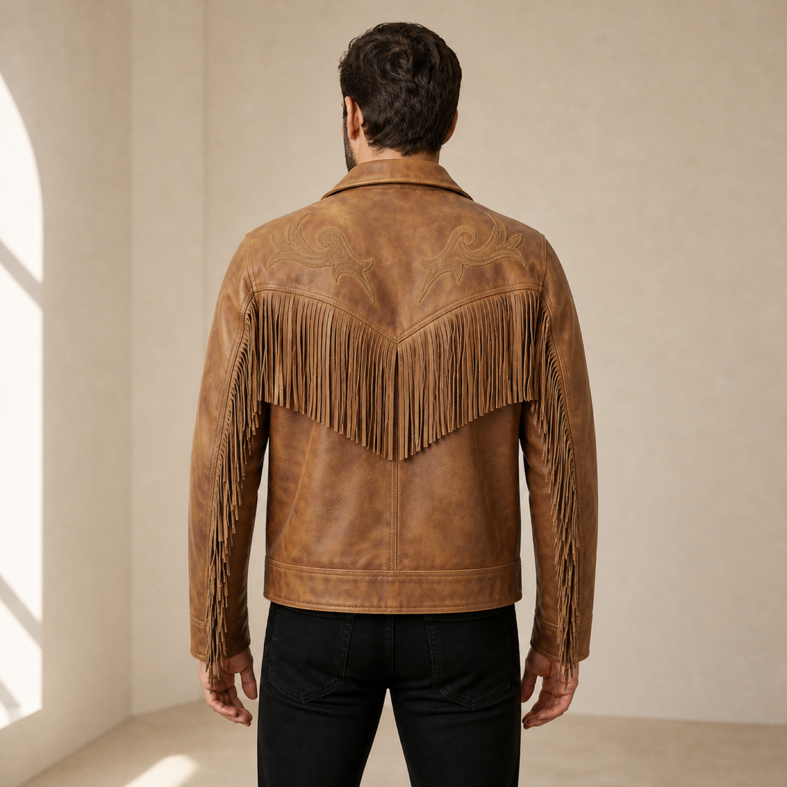 Men's Distressed Cowhide Western Fringe Jacket image 2