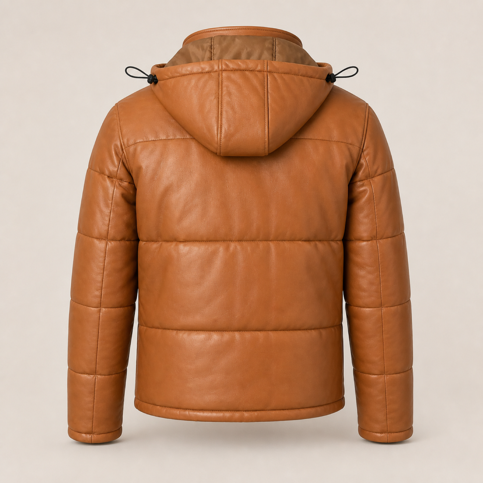 Men's Semi-Aniline Sheepskin Leather Hooded Puffer Jacket image 4