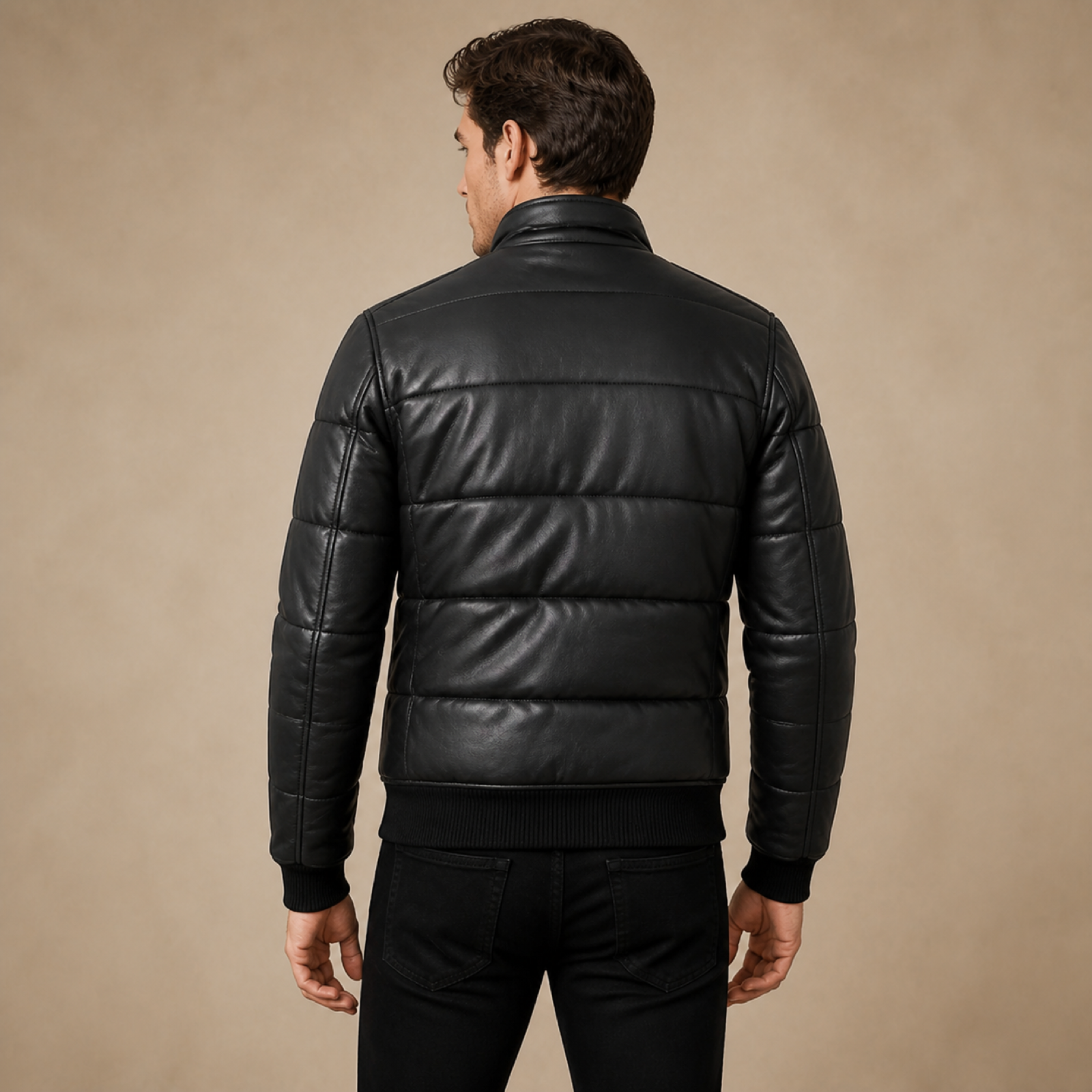 Men's Semi-Aniline Sheepskin Leather Puffer Bomber Jacket image 18