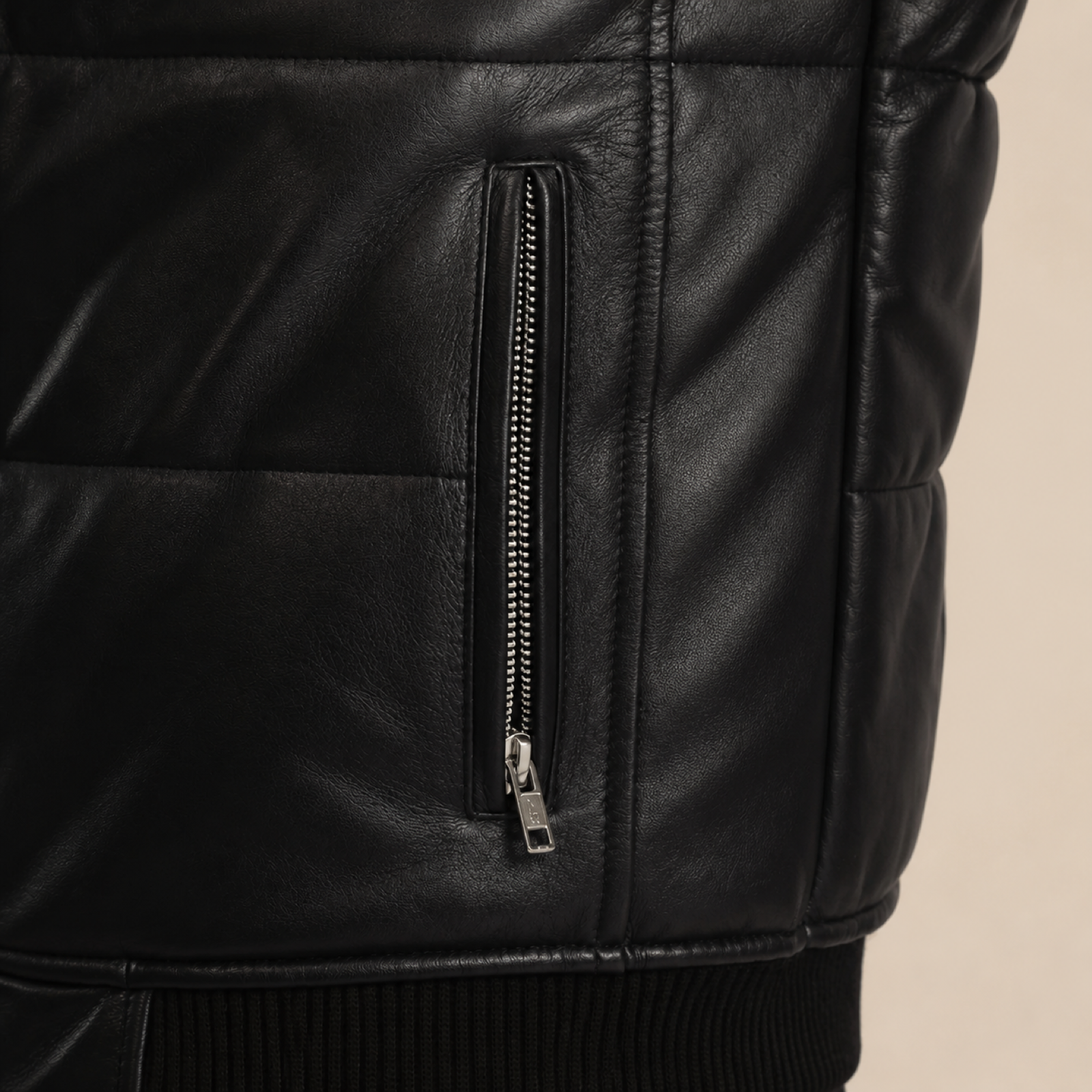 Men's Semi-Aniline Sheepskin Leather Puffer Bomber Jacket image 19