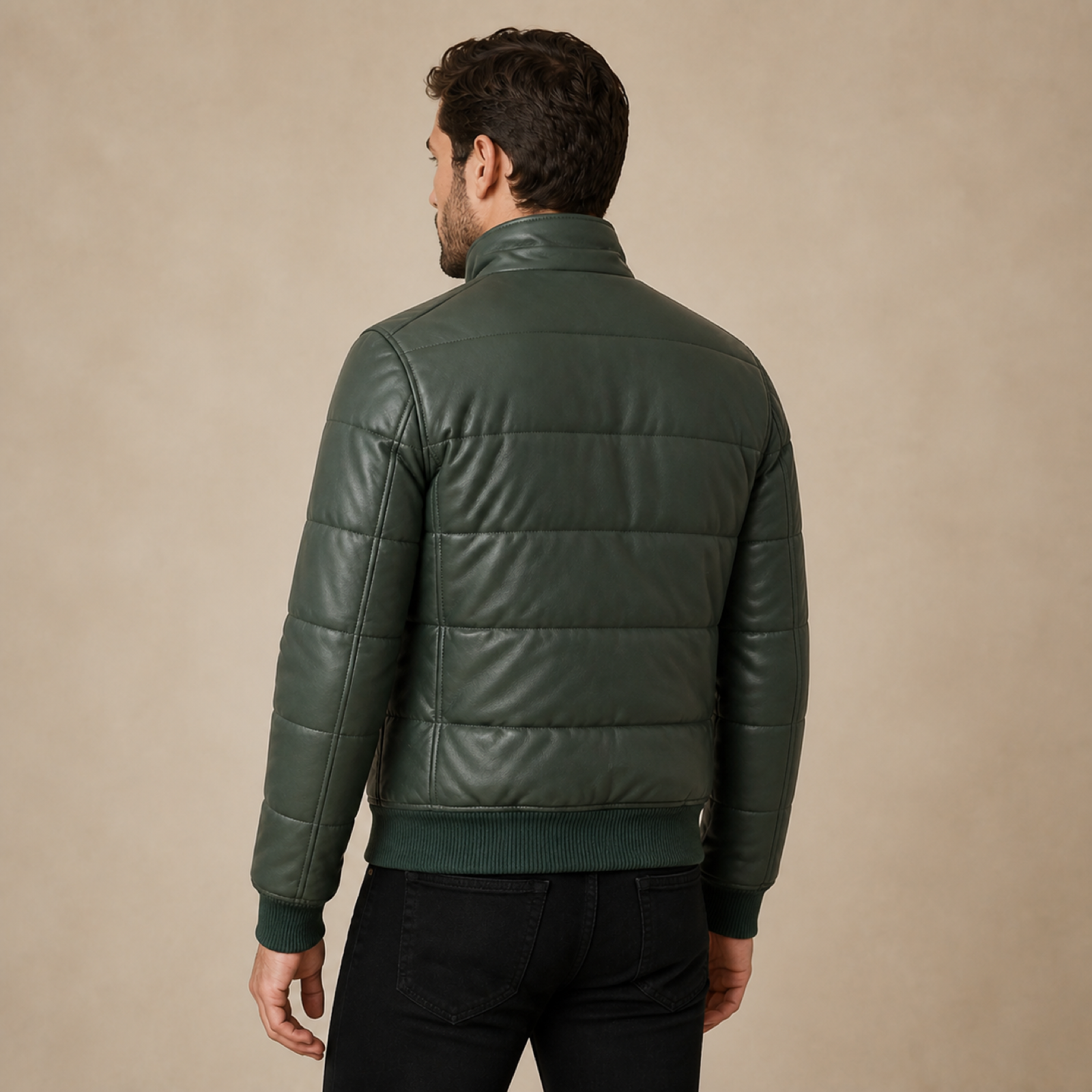 Men's Semi-Aniline Sheepskin Leather Puffer Bomber Jacket image 24