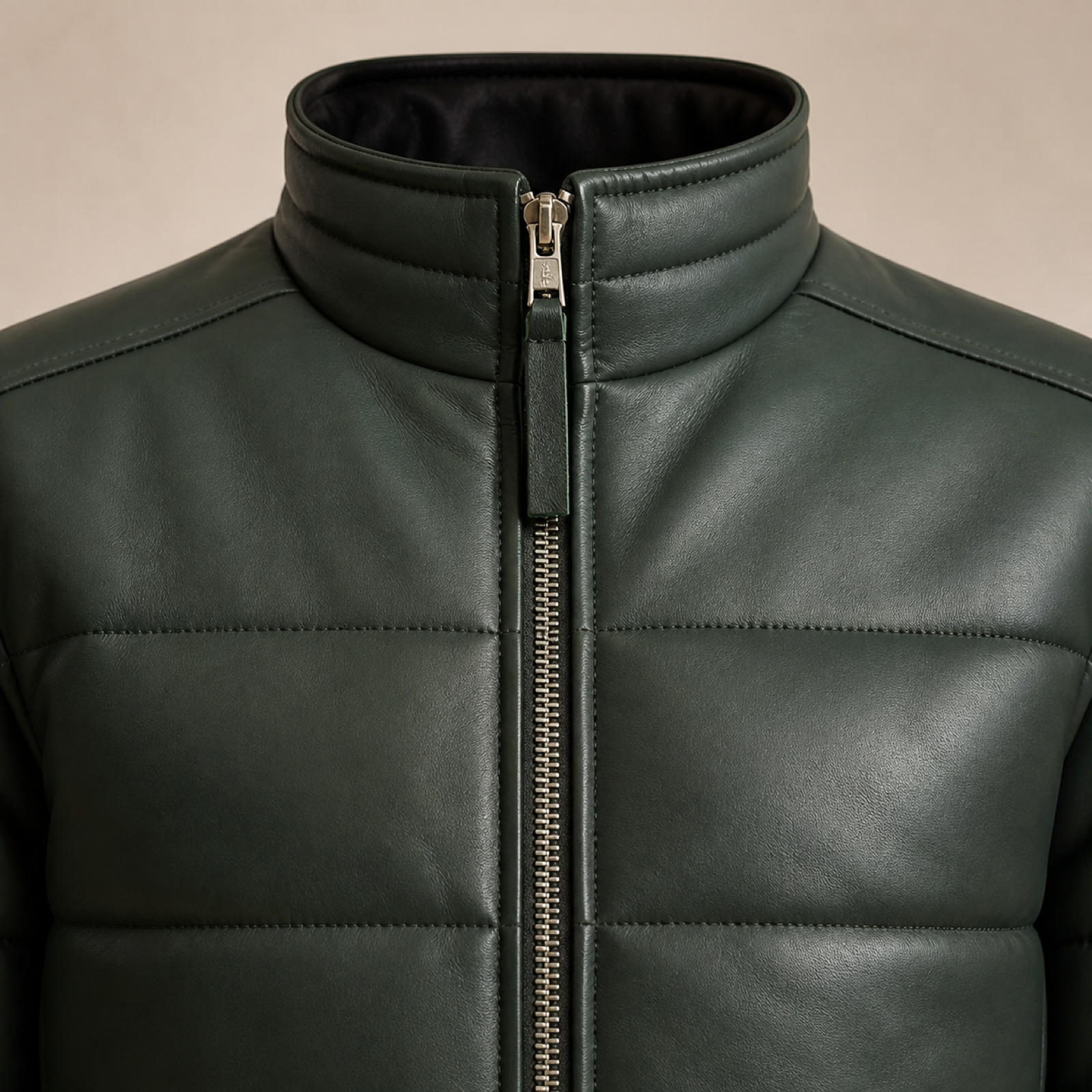Men's Semi-Aniline Sheepskin Leather Puffer Bomber Jacket image 25