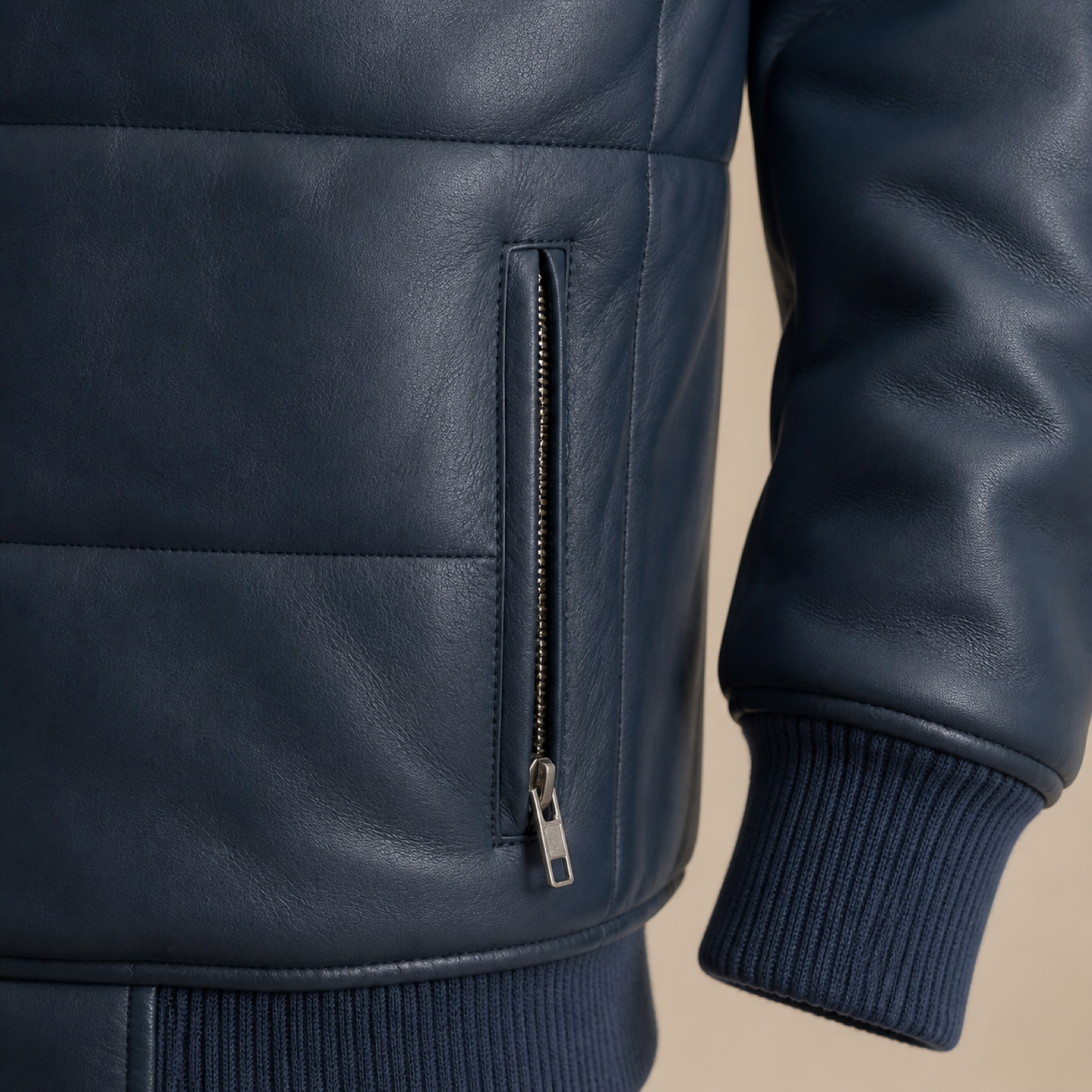 Men's Semi-Aniline Sheepskin Leather Puffer Bomber Jacket image 13