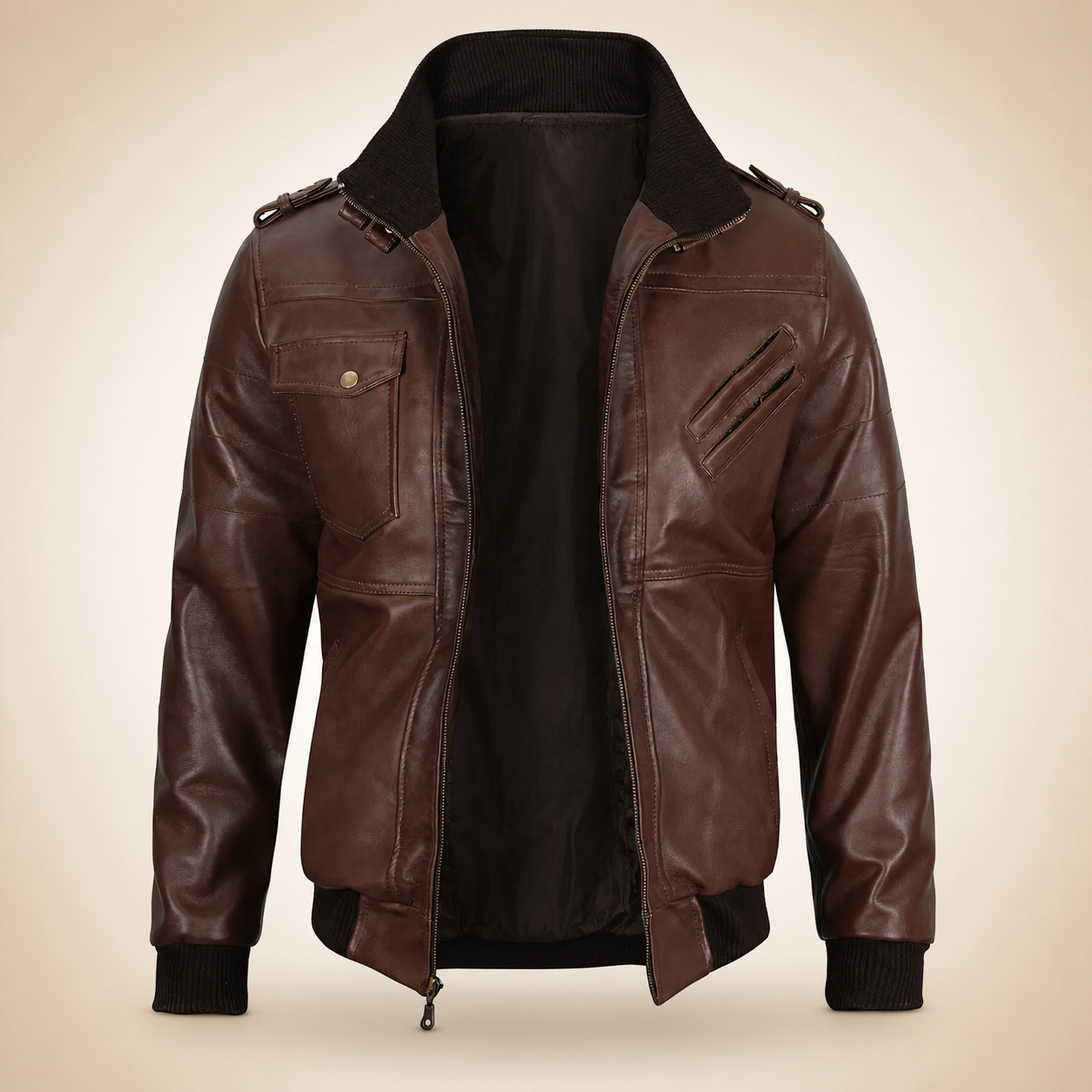 Men's Tall Dark Brown Lambskin Hooded Bomber Jacket image 8