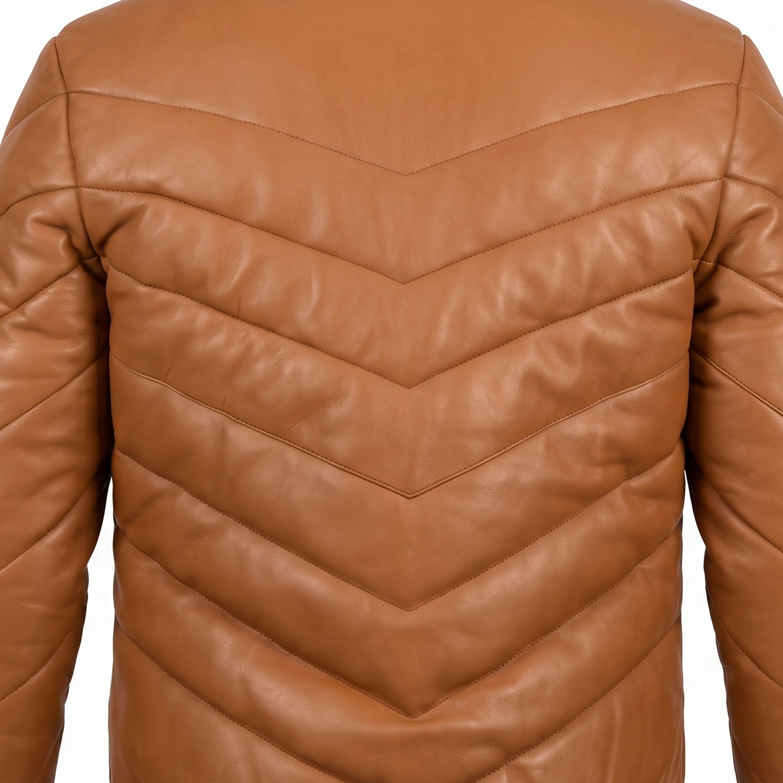 Men's Tan Brown Chevron Quilted Sheepskin Leather Puffer Jacket image 7