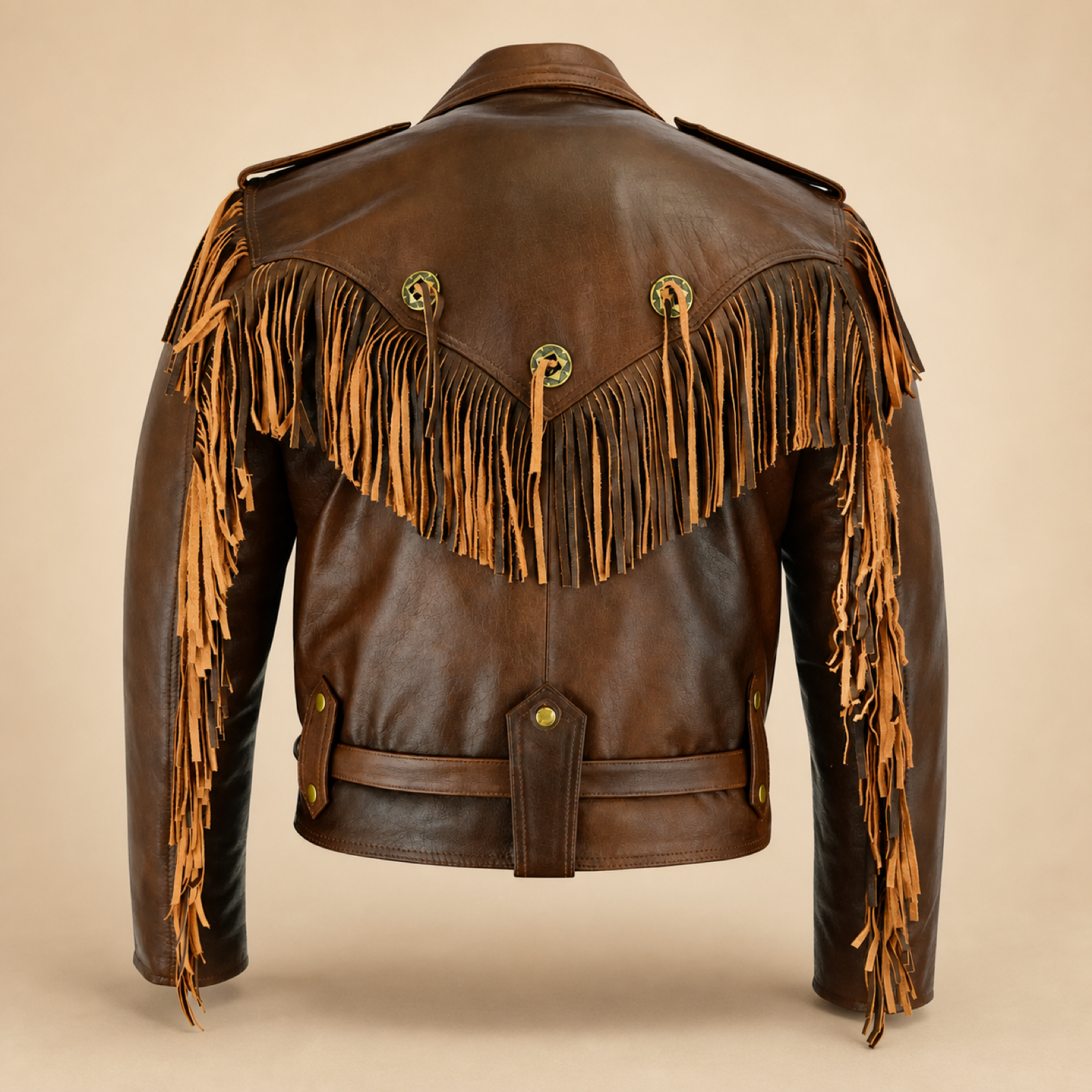 Men's Brown Western Fringe Sheepskin Leather Jacket image 4