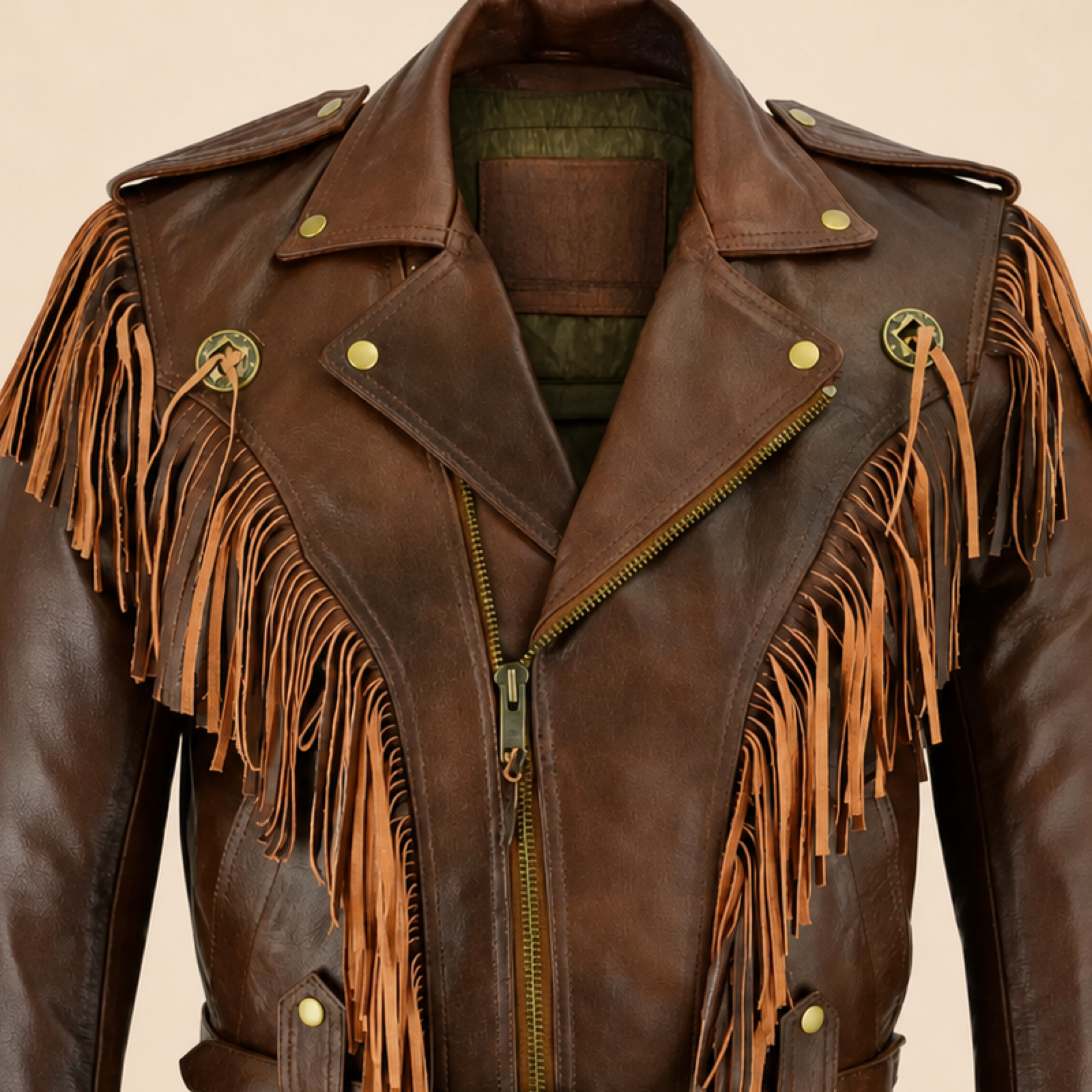 Men's Brown Western Fringe Sheepskin Leather Jacket image 5