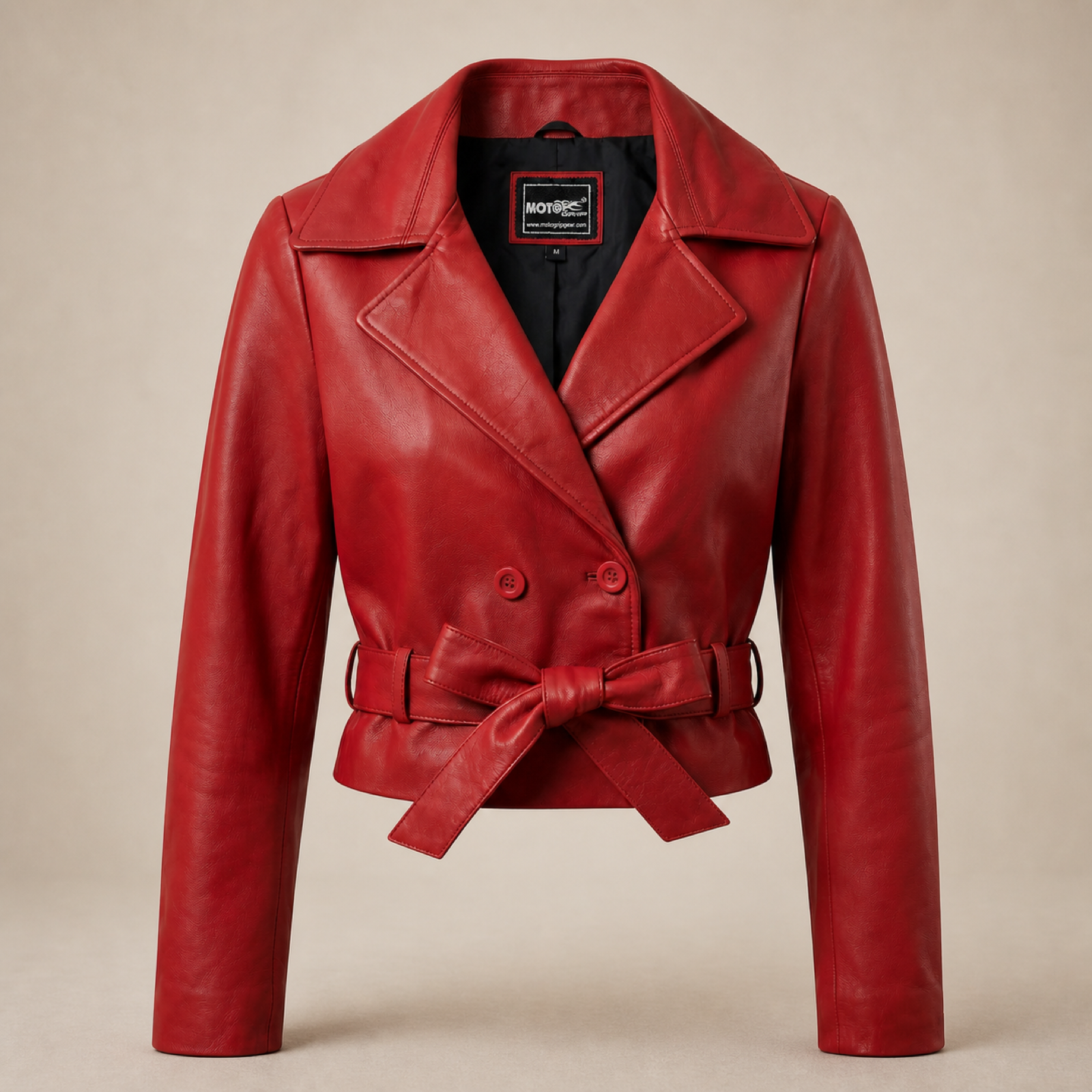 Women's Red Lambskin Cropped Trench Jacket image 3