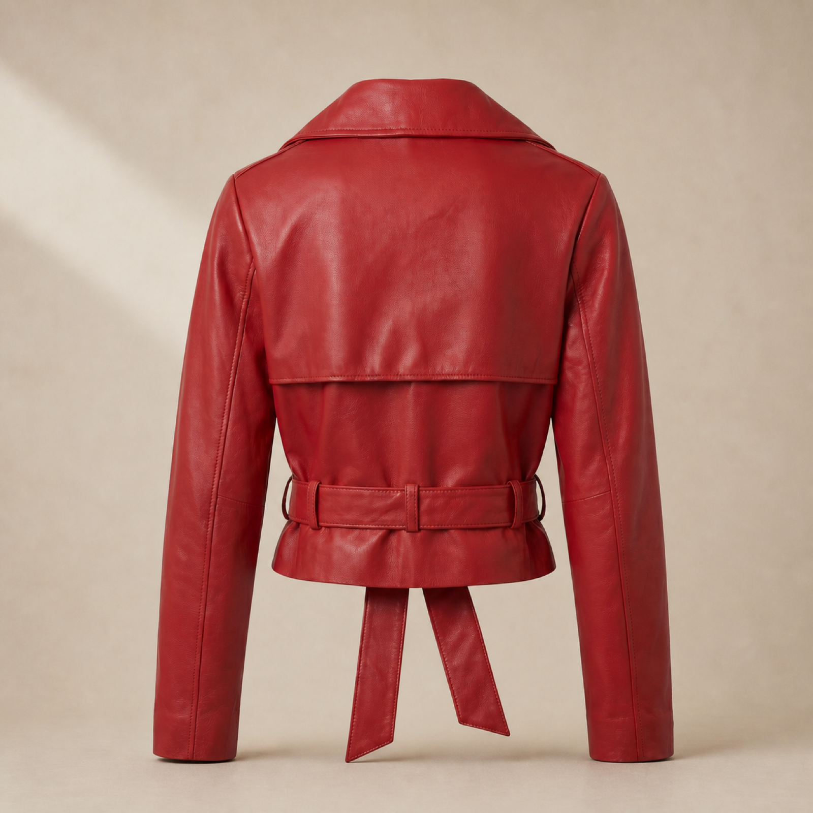 Women's Red Lambskin Cropped Trench Jacket image 4