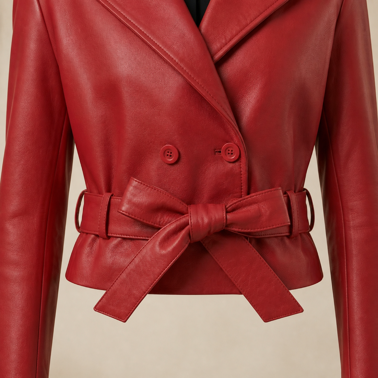 Women's Red Lambskin Cropped Trench Jacket image 8