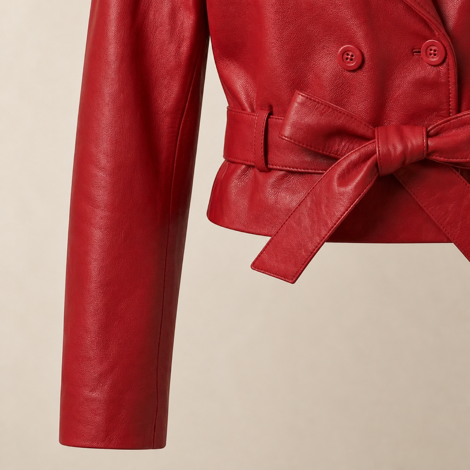 Women's Red Lambskin Cropped Trench Jacket image 9