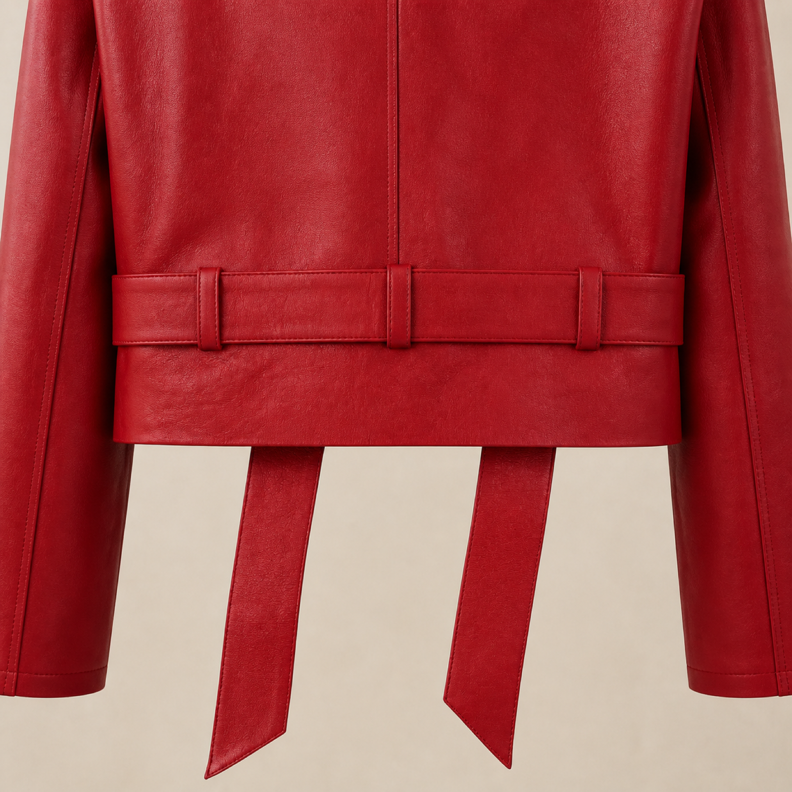 Women's Red Lambskin Cropped Trench Jacket image 10