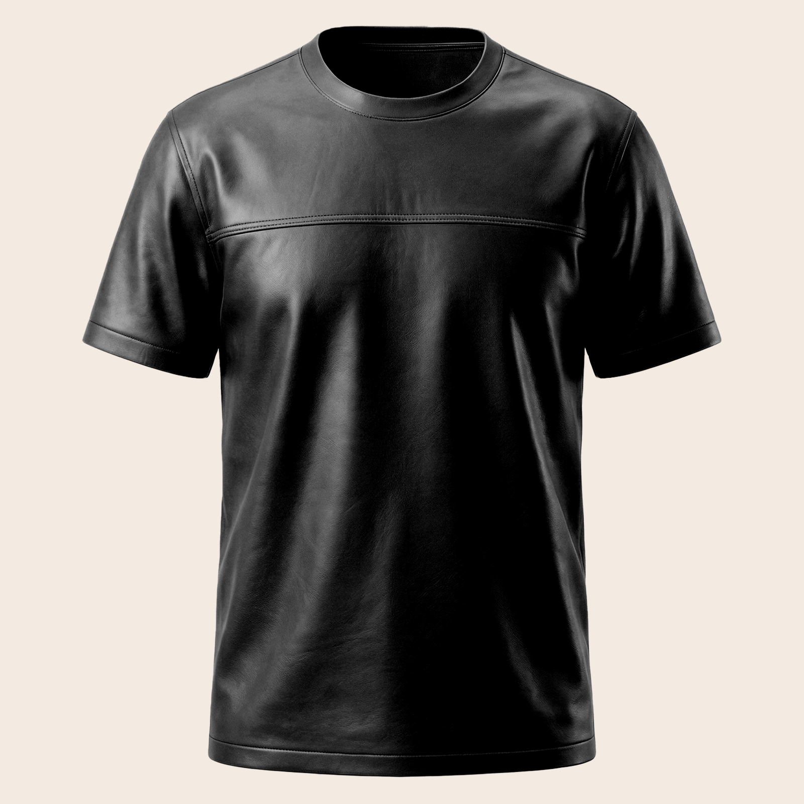 Men's Genuine Lambskin Leather Biker T-Shirt — Black image 3
