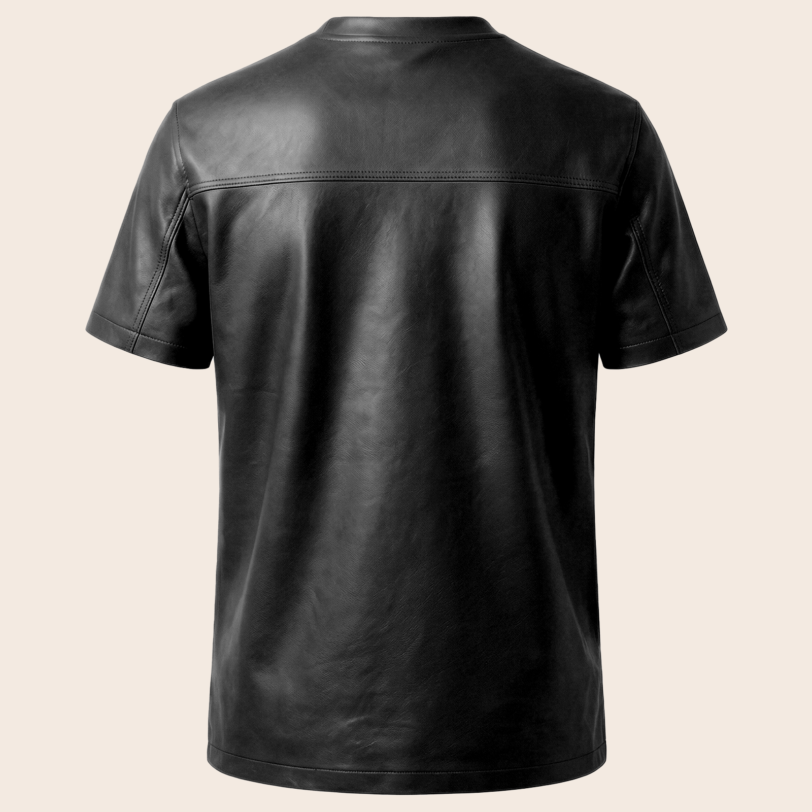 Men's Genuine Lambskin Leather Biker T-Shirt — Black image 4