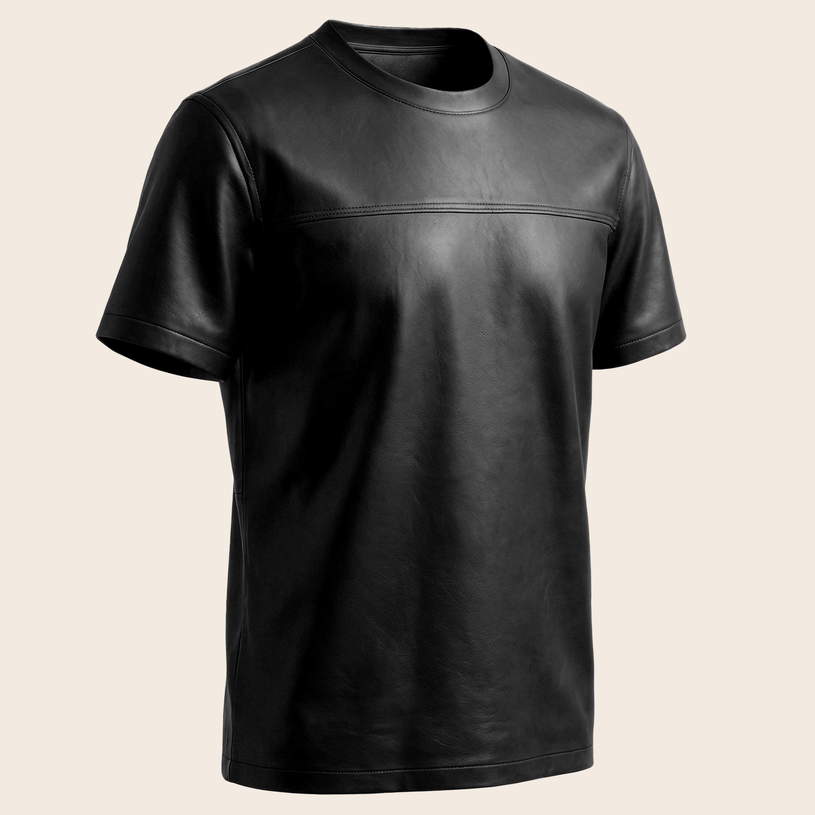 Men's Genuine Lambskin Leather Biker T-Shirt — Black image 7
