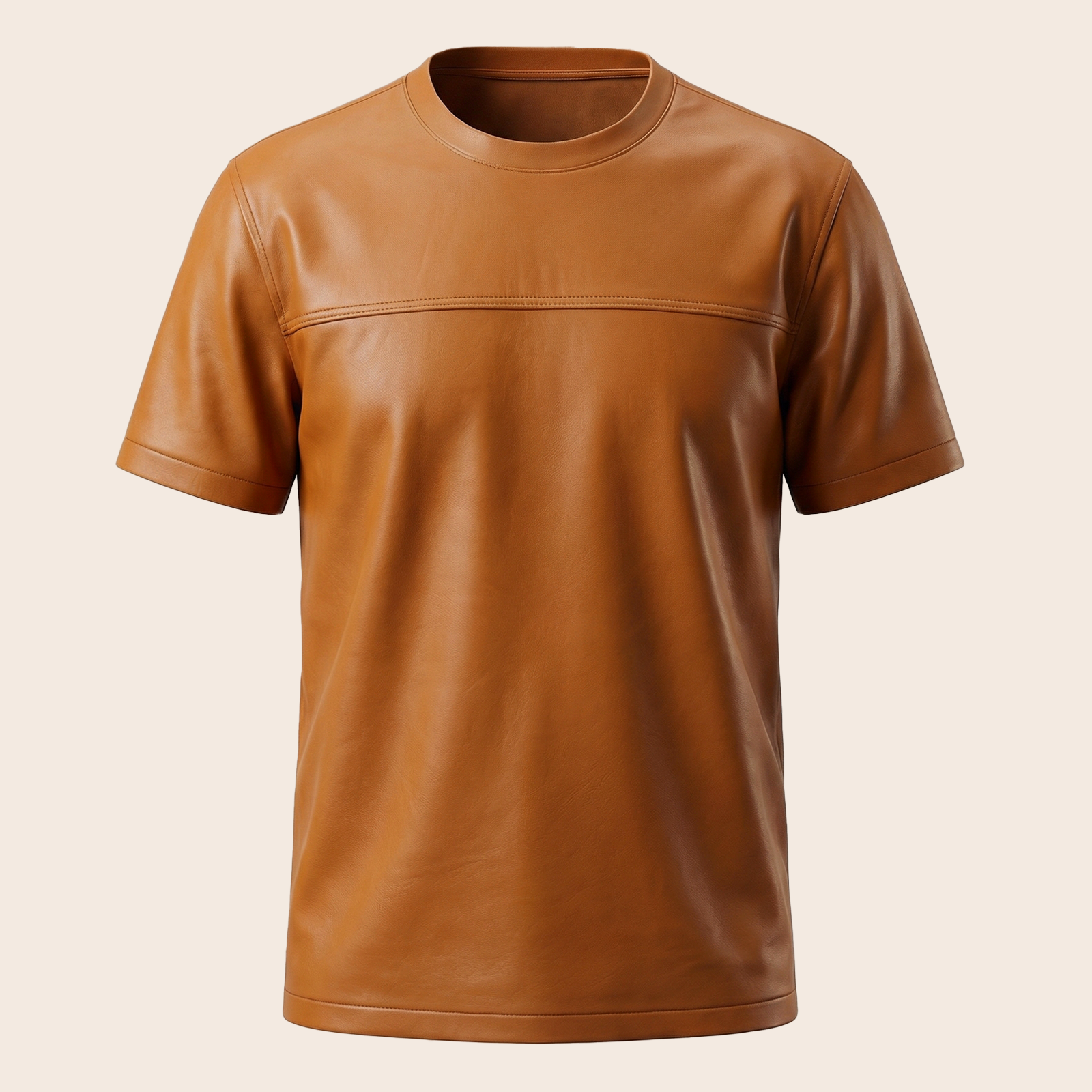 Men's Genuine Lambskin Leather Biker T-Shirt — Orange image 3