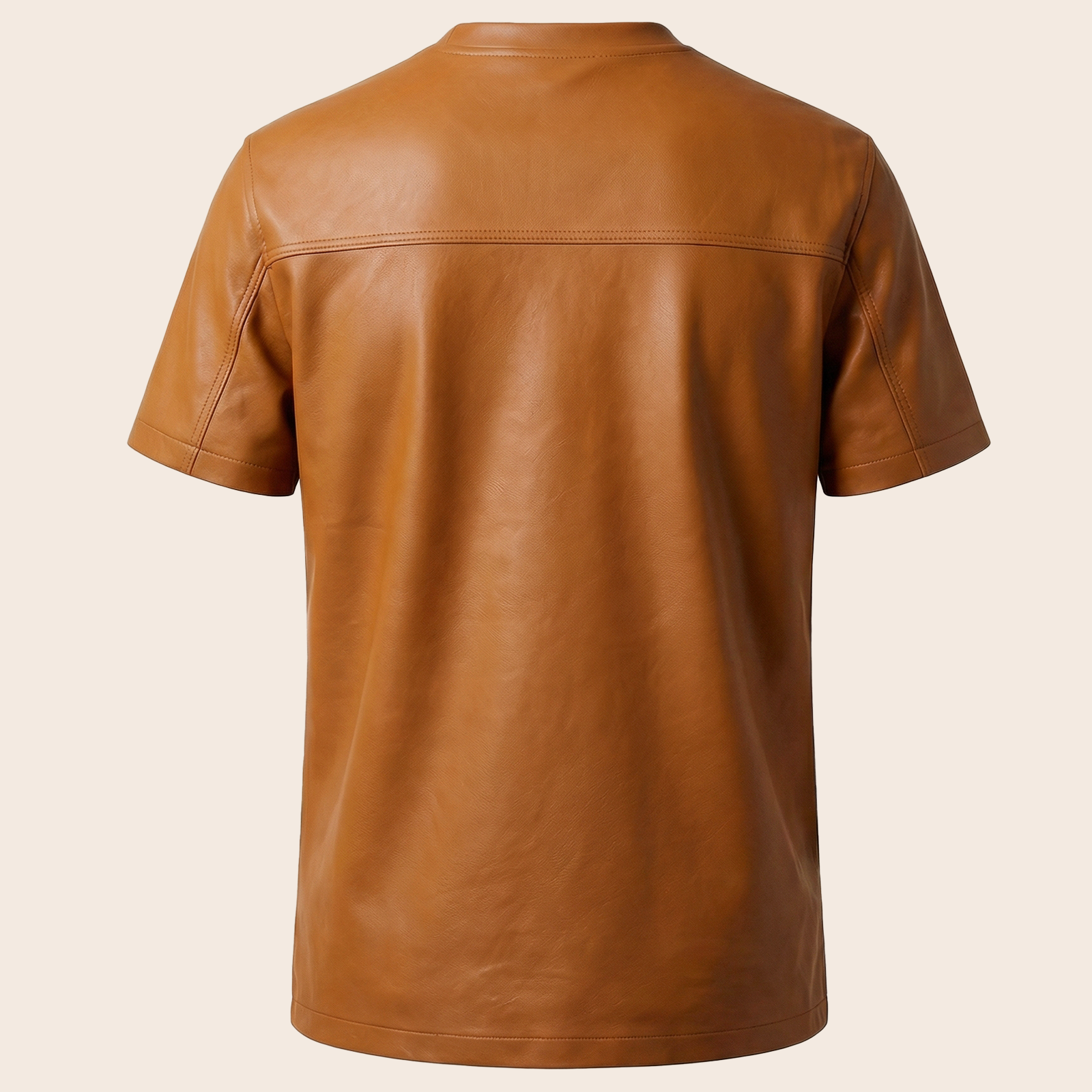 Men's Genuine Lambskin Leather Biker T-Shirt — Orange image 4