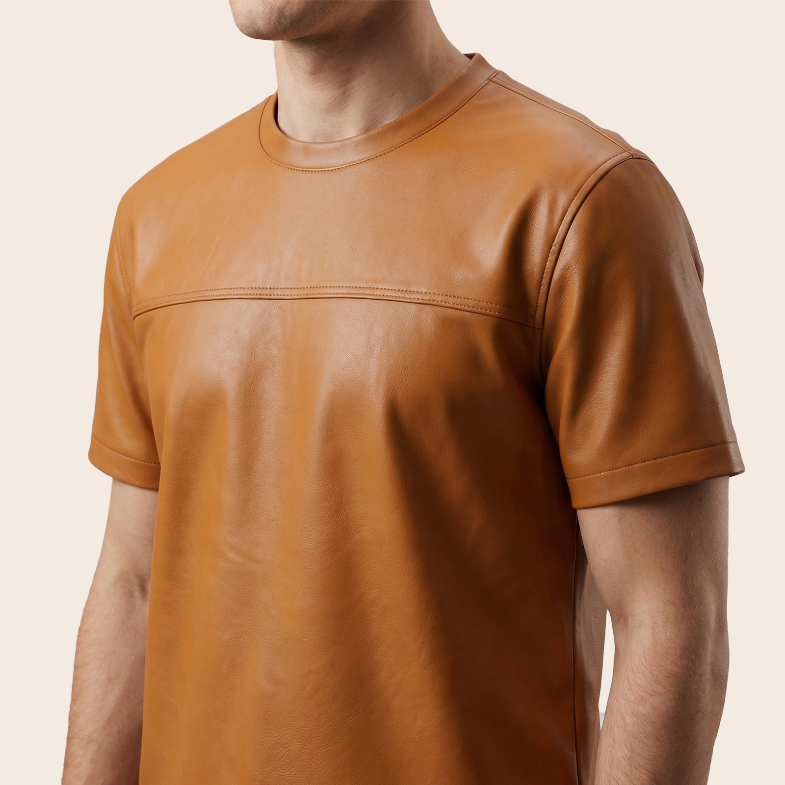 Men's Genuine Lambskin Leather Biker T-Shirt — Orange image 5