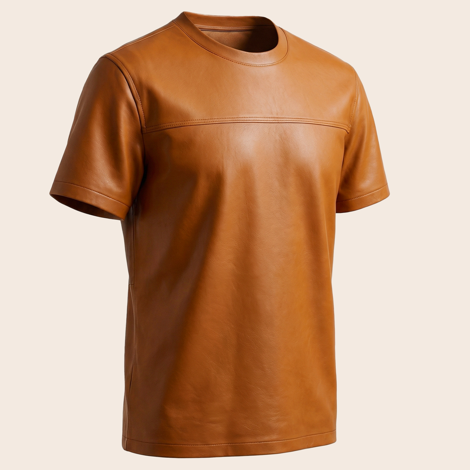 Men's Genuine Lambskin Leather Biker T-Shirt — Orange image 7