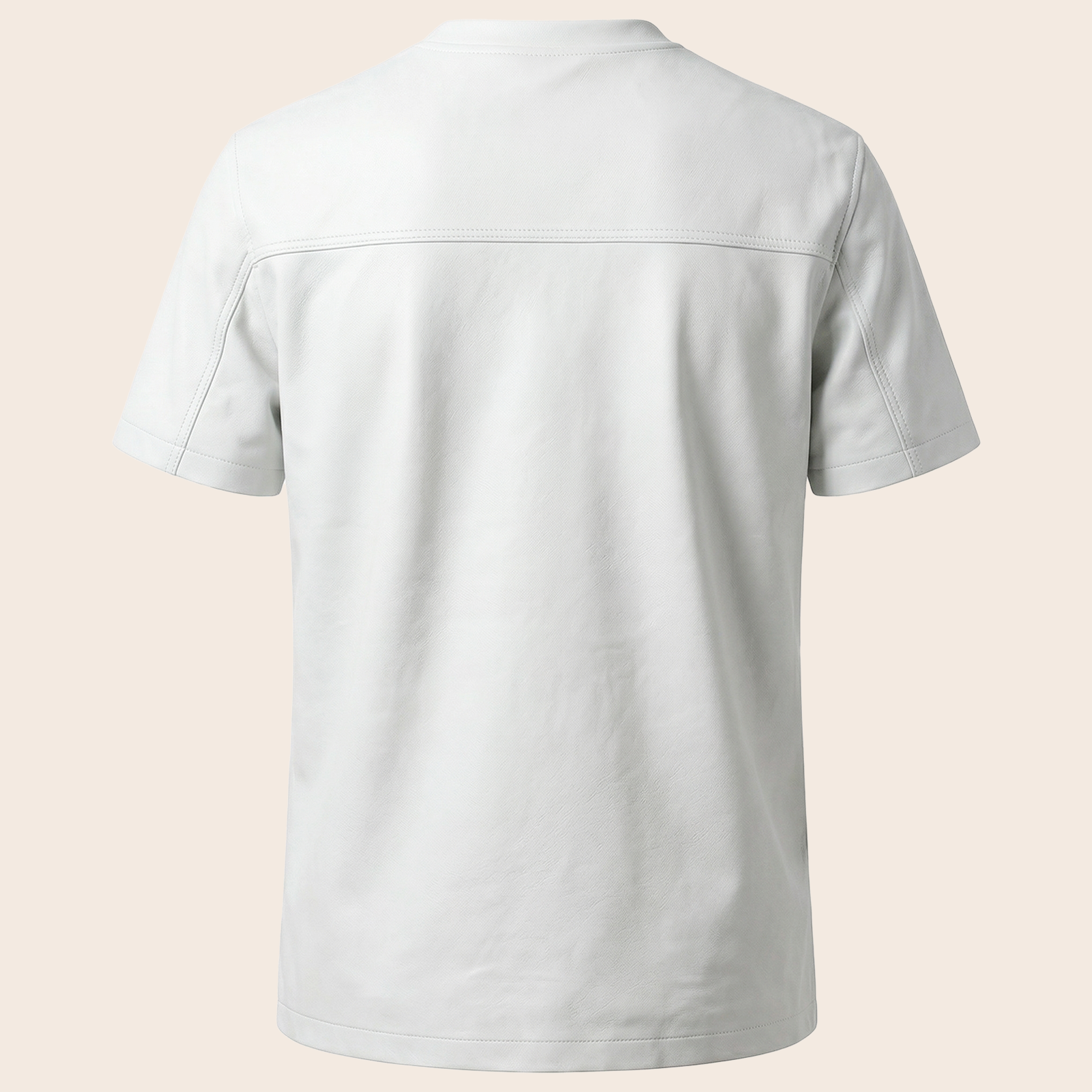 Men's Genuine Lambskin Leather Biker T-Shirt — White image 4