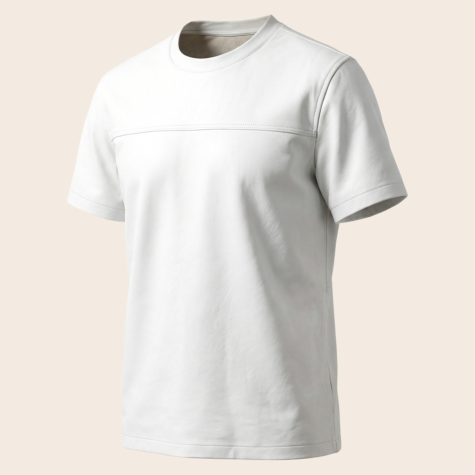 Men's Genuine Lambskin Leather Biker T-Shirt — White image 7