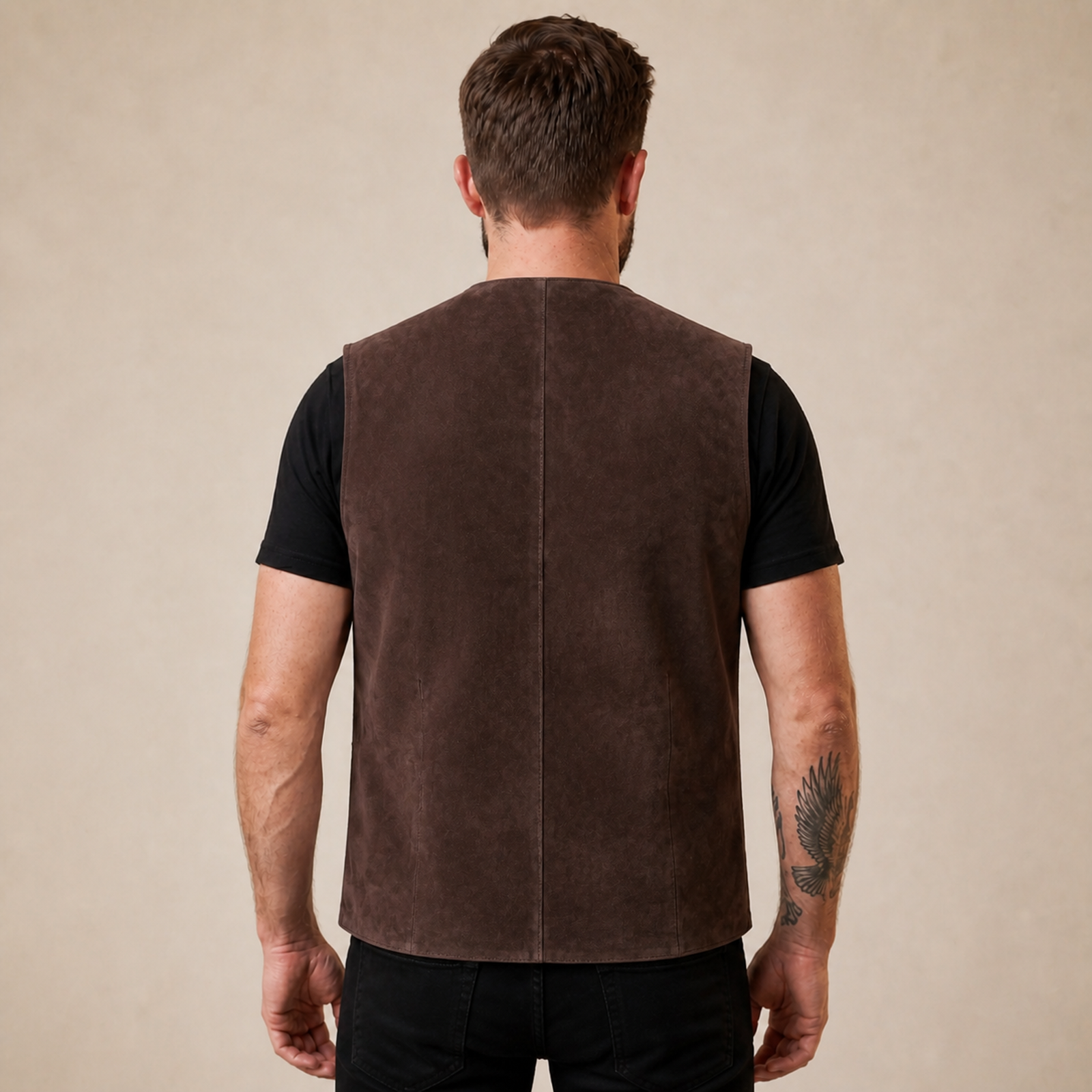Men's Brown Suede Leather Western Cowboy Waistcoat Vest image 2