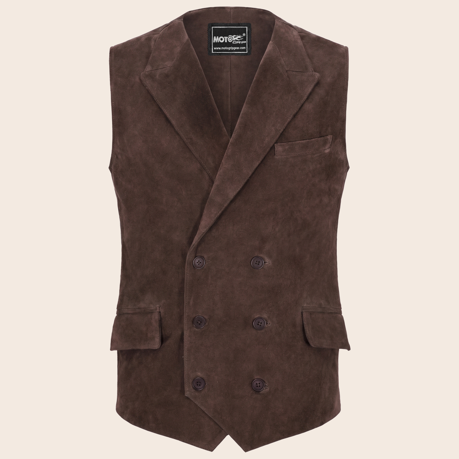 Men's Brown Suede Leather Western Cowboy Waistcoat Vest image 3