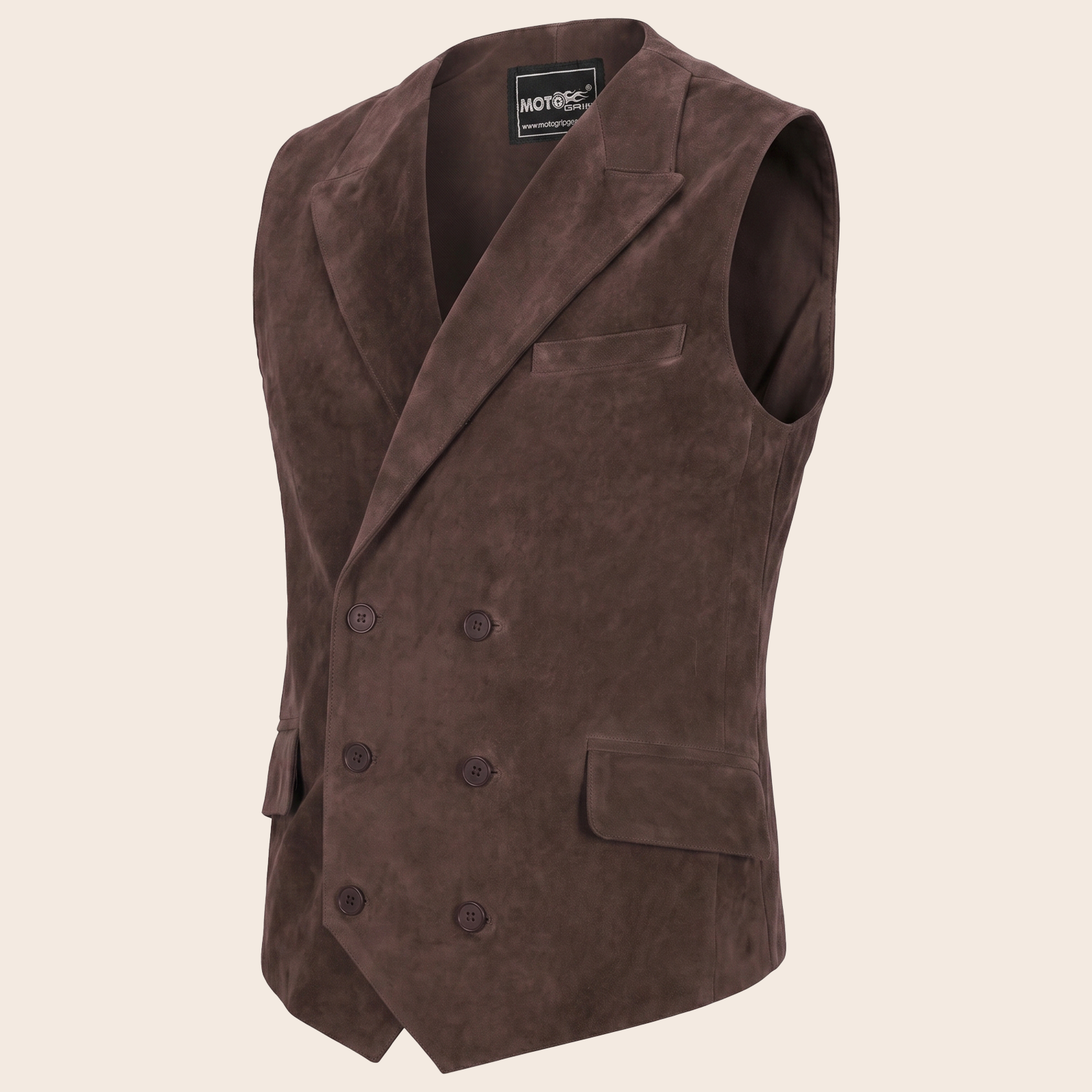Men's Brown Suede Leather Western Cowboy Waistcoat Vest image 7
