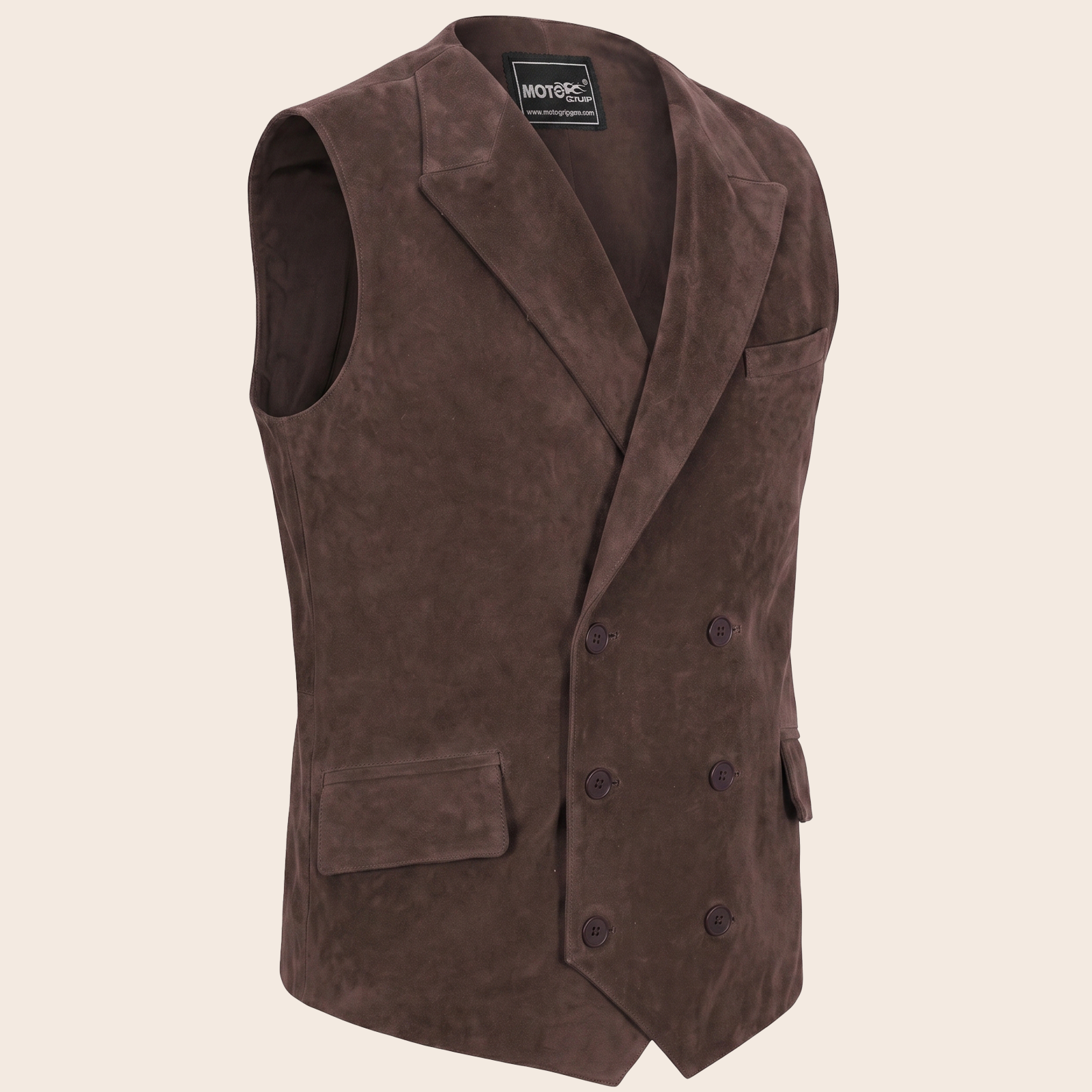 Men's Brown Suede Leather Western Cowboy Waistcoat Vest image 8