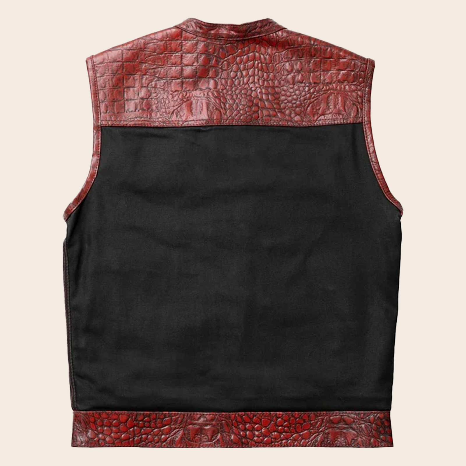 Men's Crocodile-Embossed Leather & Denim Motorcycle Vest image 4
