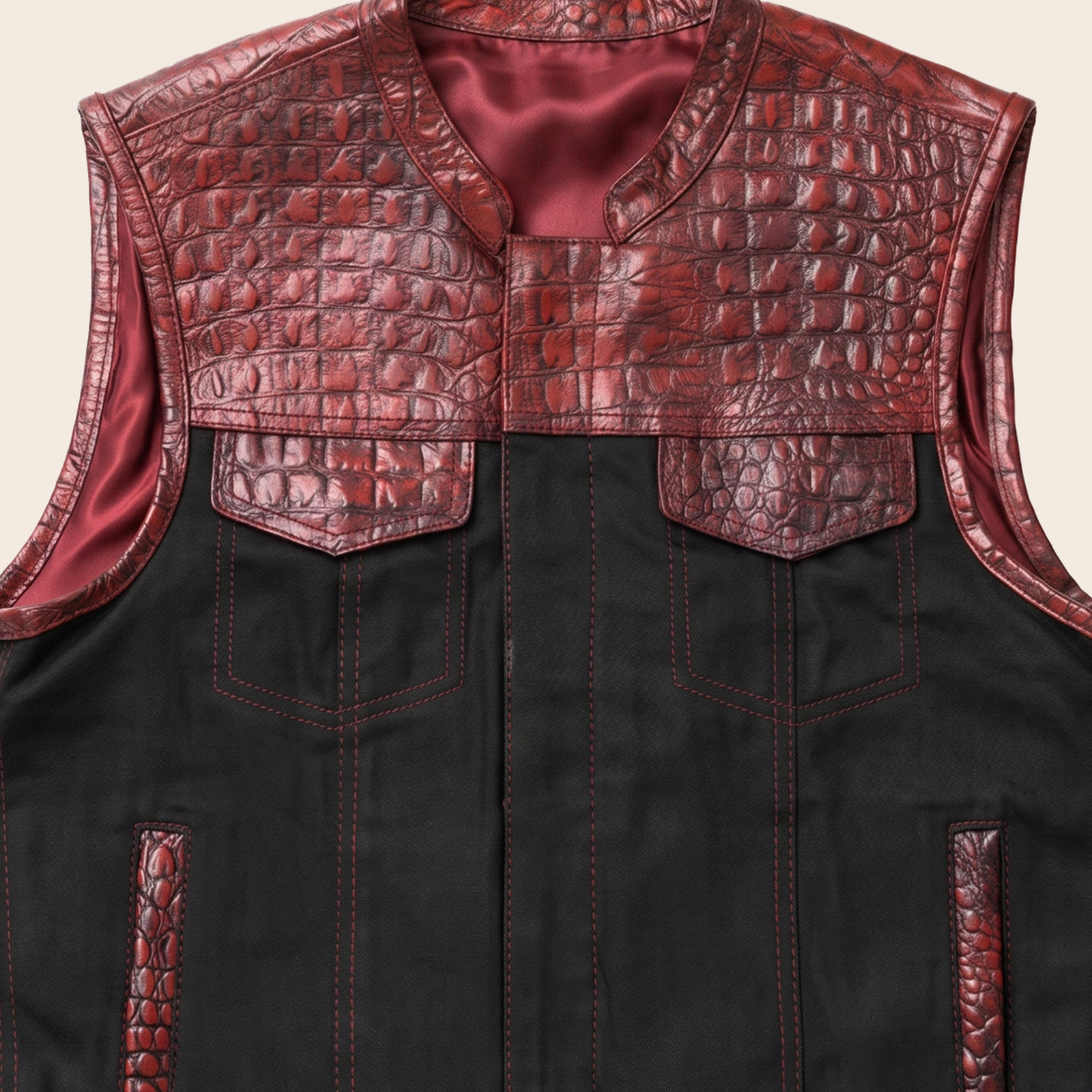 Men's Crocodile-Embossed Leather & Denim Motorcycle Vest image 5